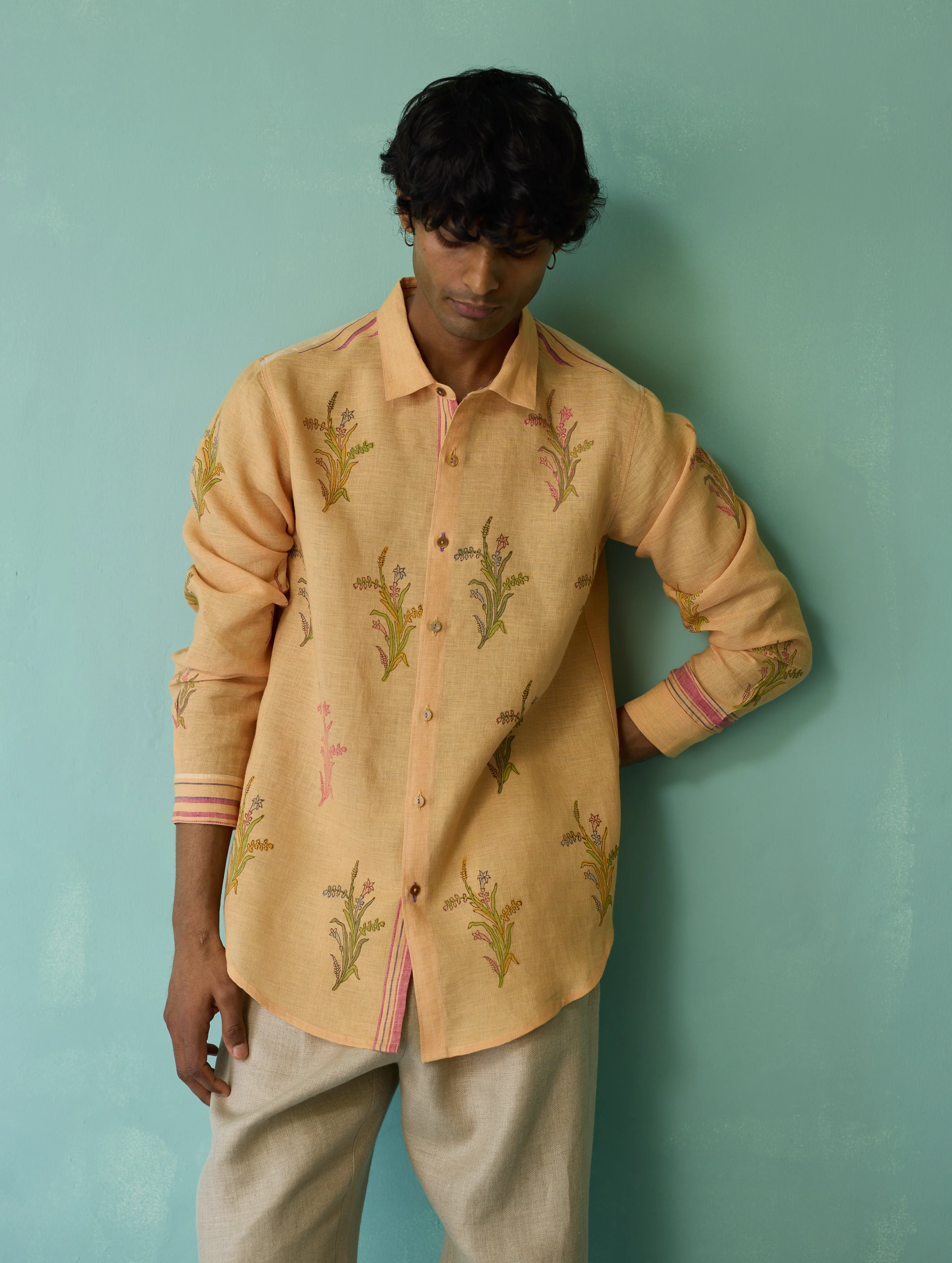 Arden Block-Printed Floral Shirt - Apricot - Image 6