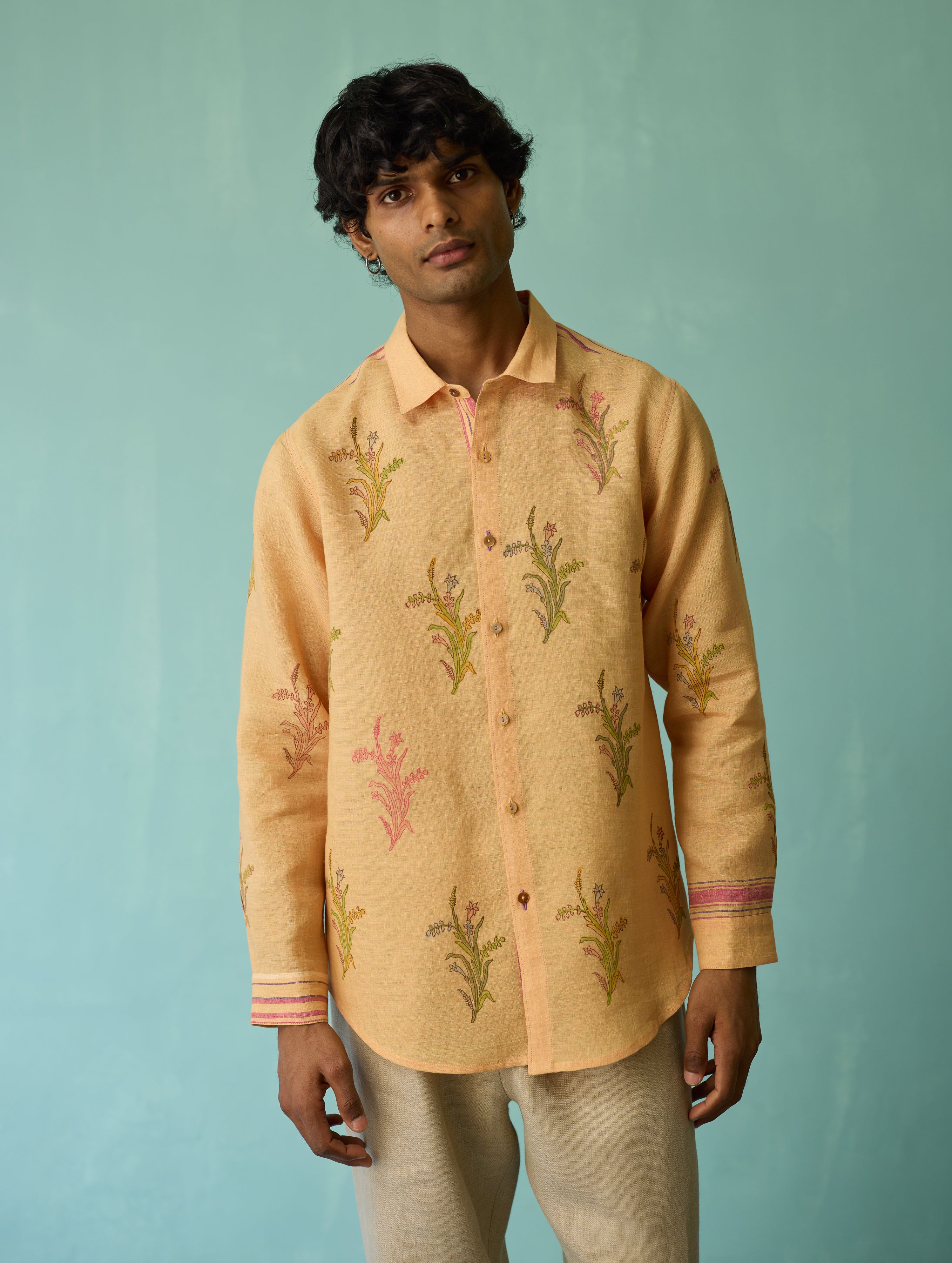 Arden Block-Printed Floral Shirt - Apricot - Image 7