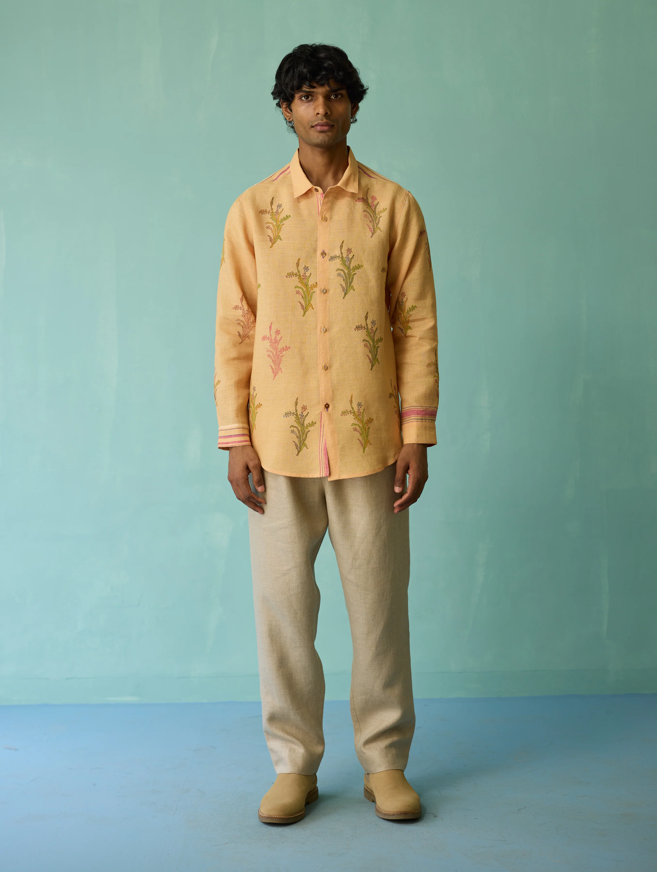 Arden Block-Printed Floral Shirt - Apricot - Image 8