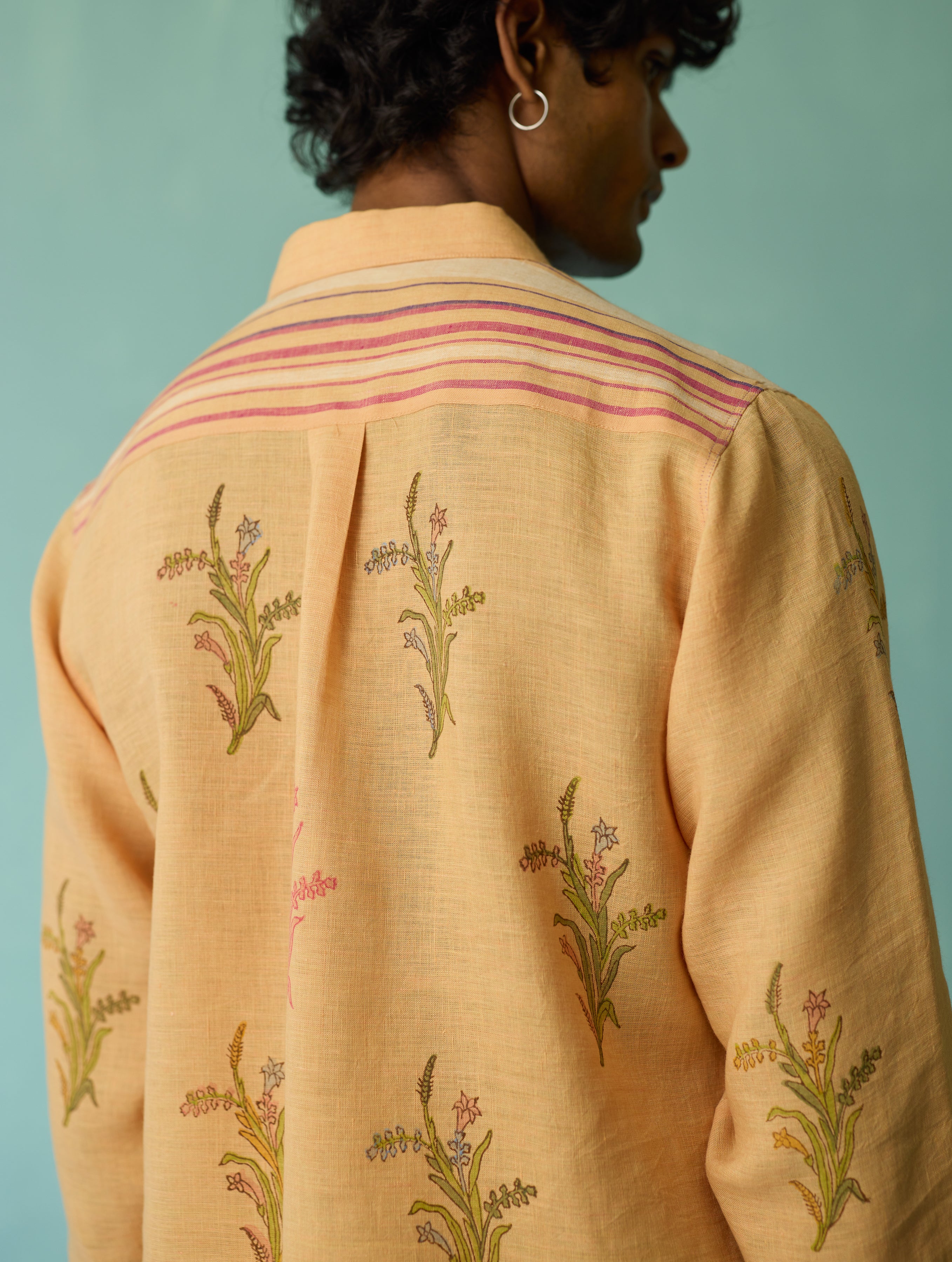 Arden Block-Printed Floral Shirt - Apricot - Image 9