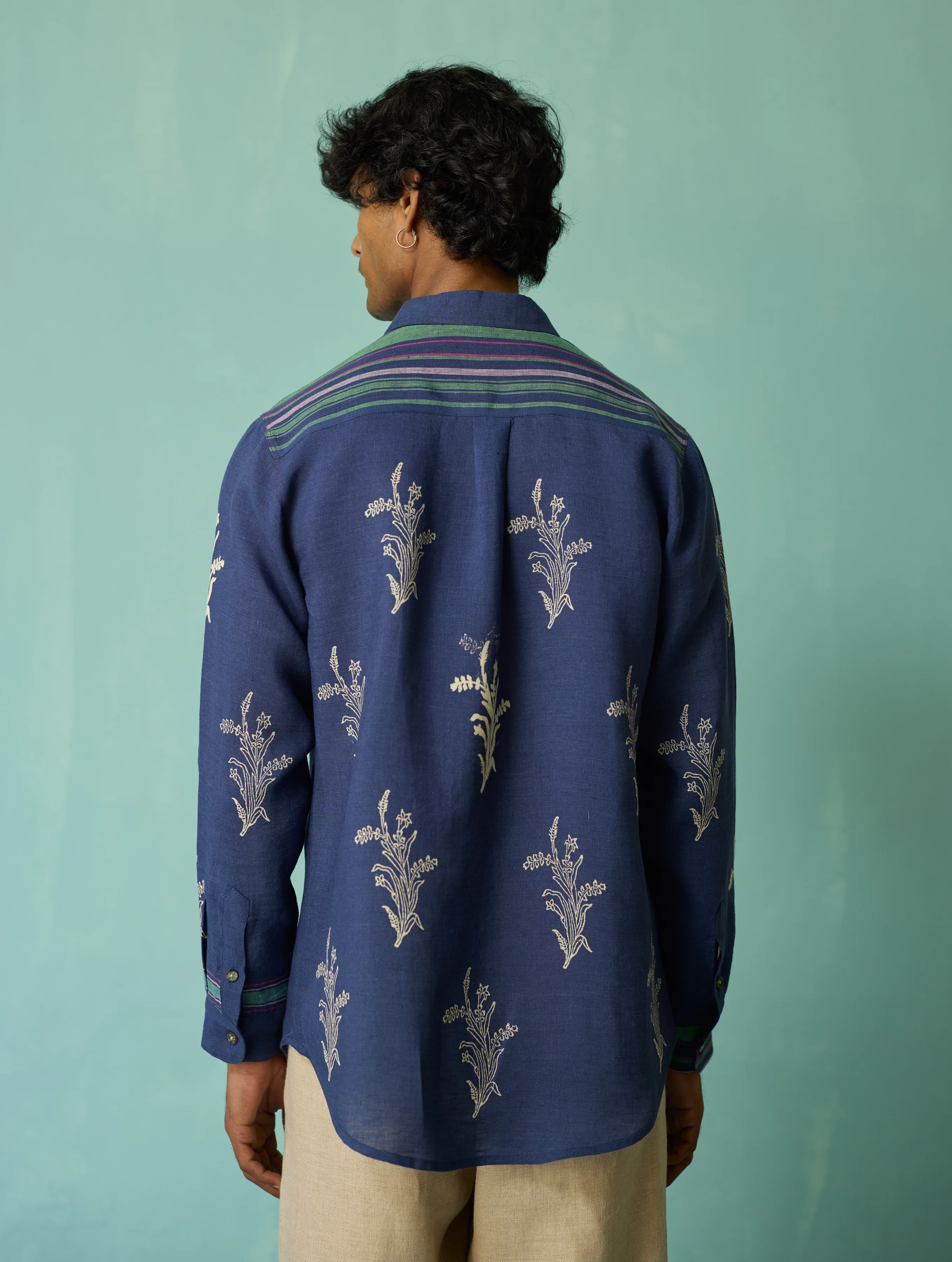 Arden Block-Printed Floral Shirt - Indigo - Image 12