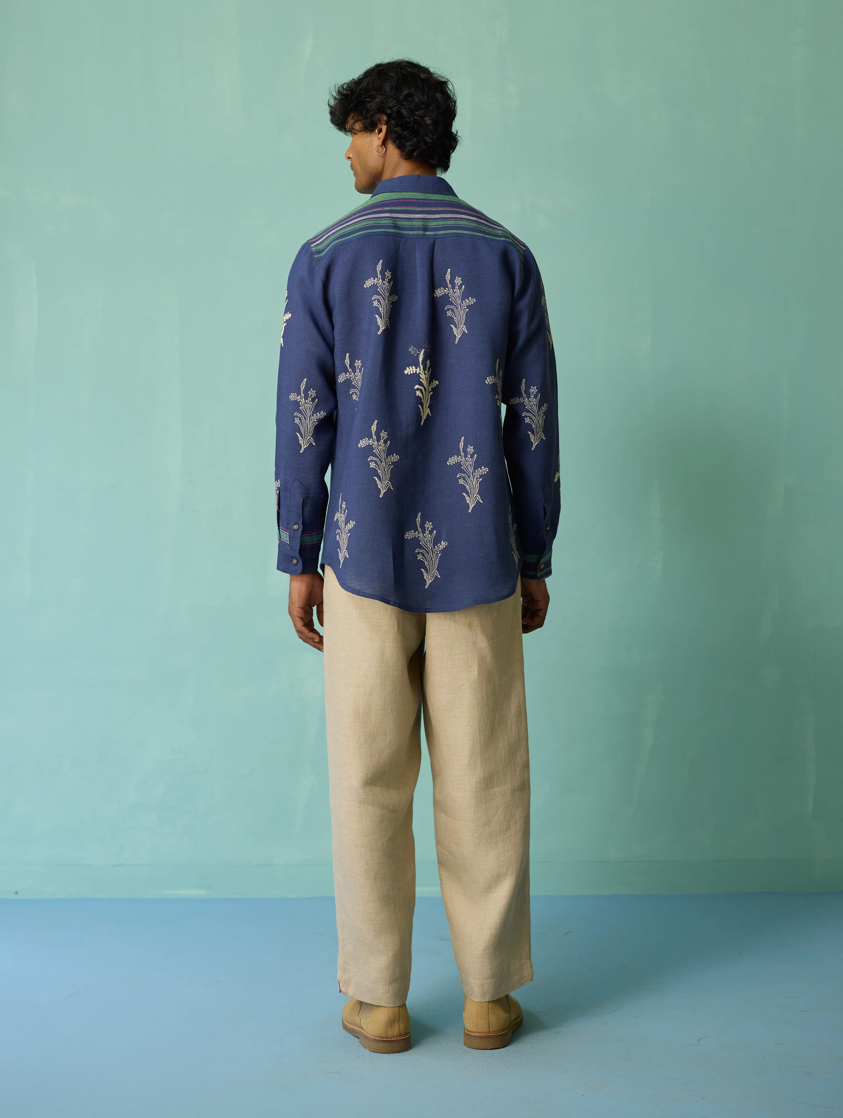 Arden Block-Printed Floral Shirt - Indigo - Image 14