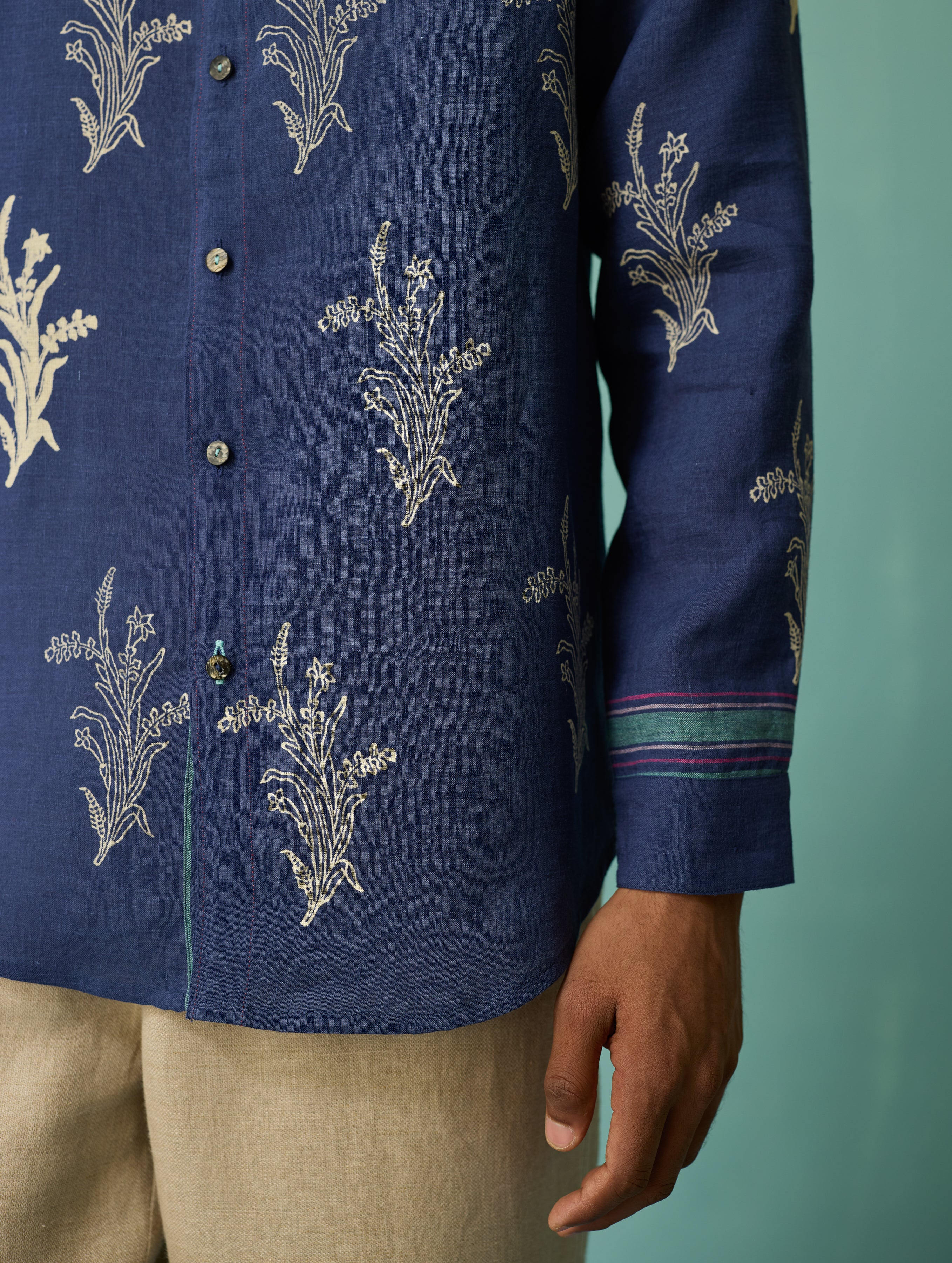 Arden Block-Printed Floral Shirt - Indigo - Image 2