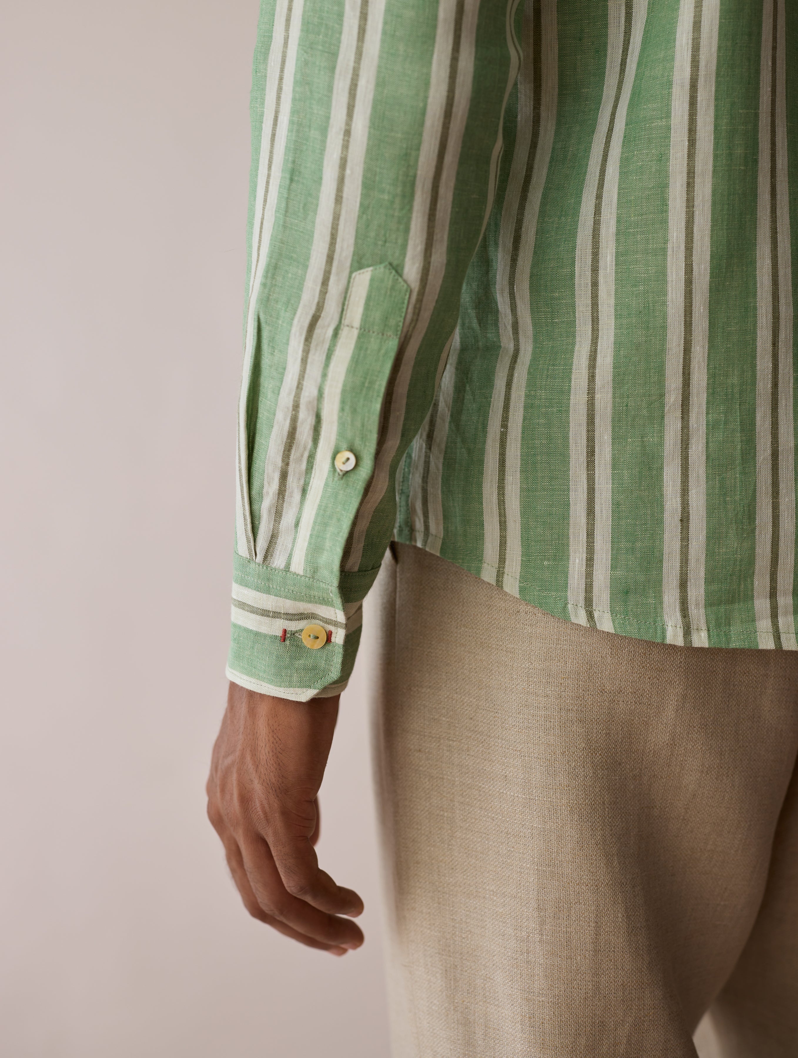 Ari Stripe Linen Block-Printed Shirt - Fern - Image 6