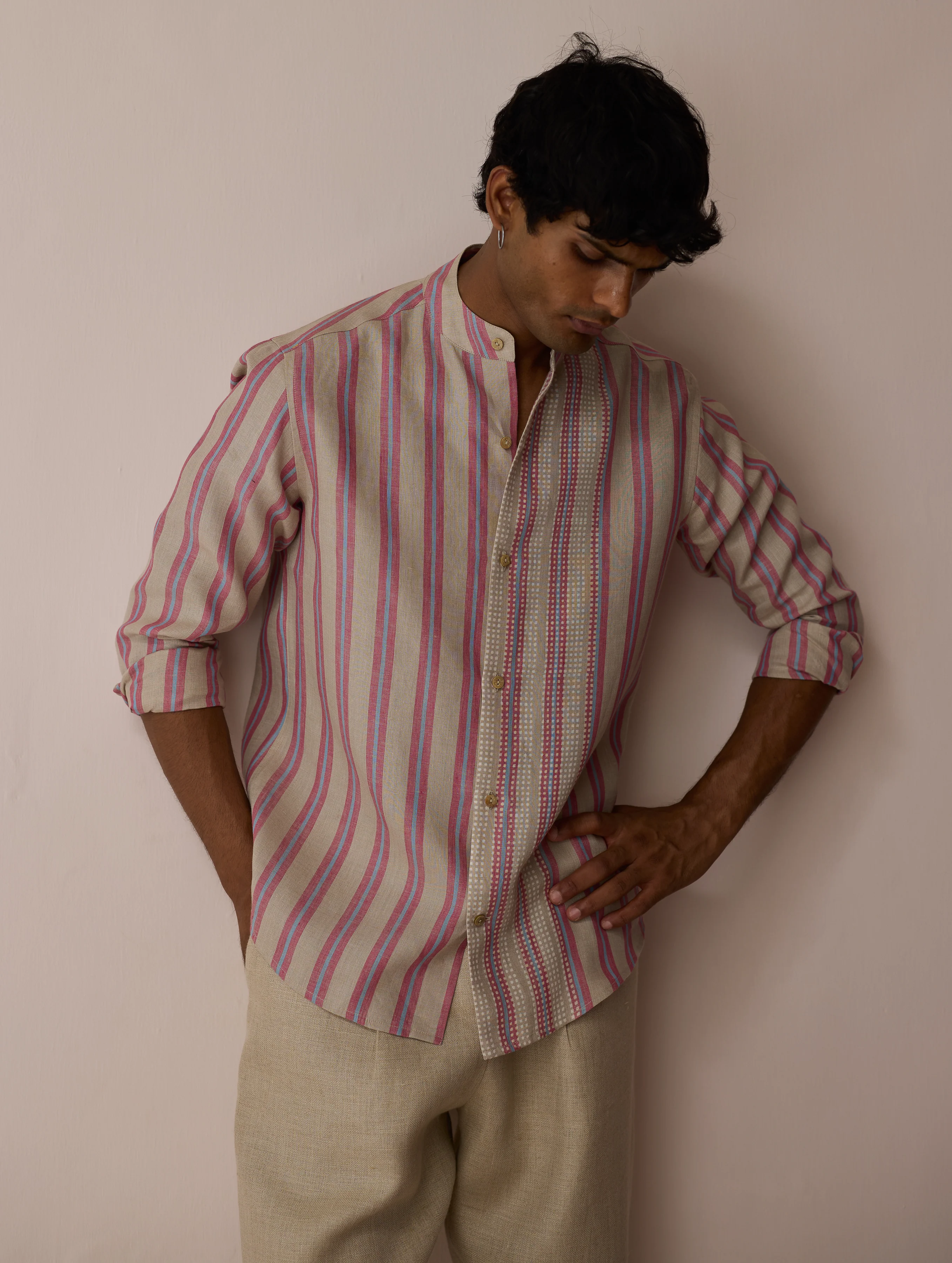 Ari Stripe Linen Block-Printed Shirt - Natural