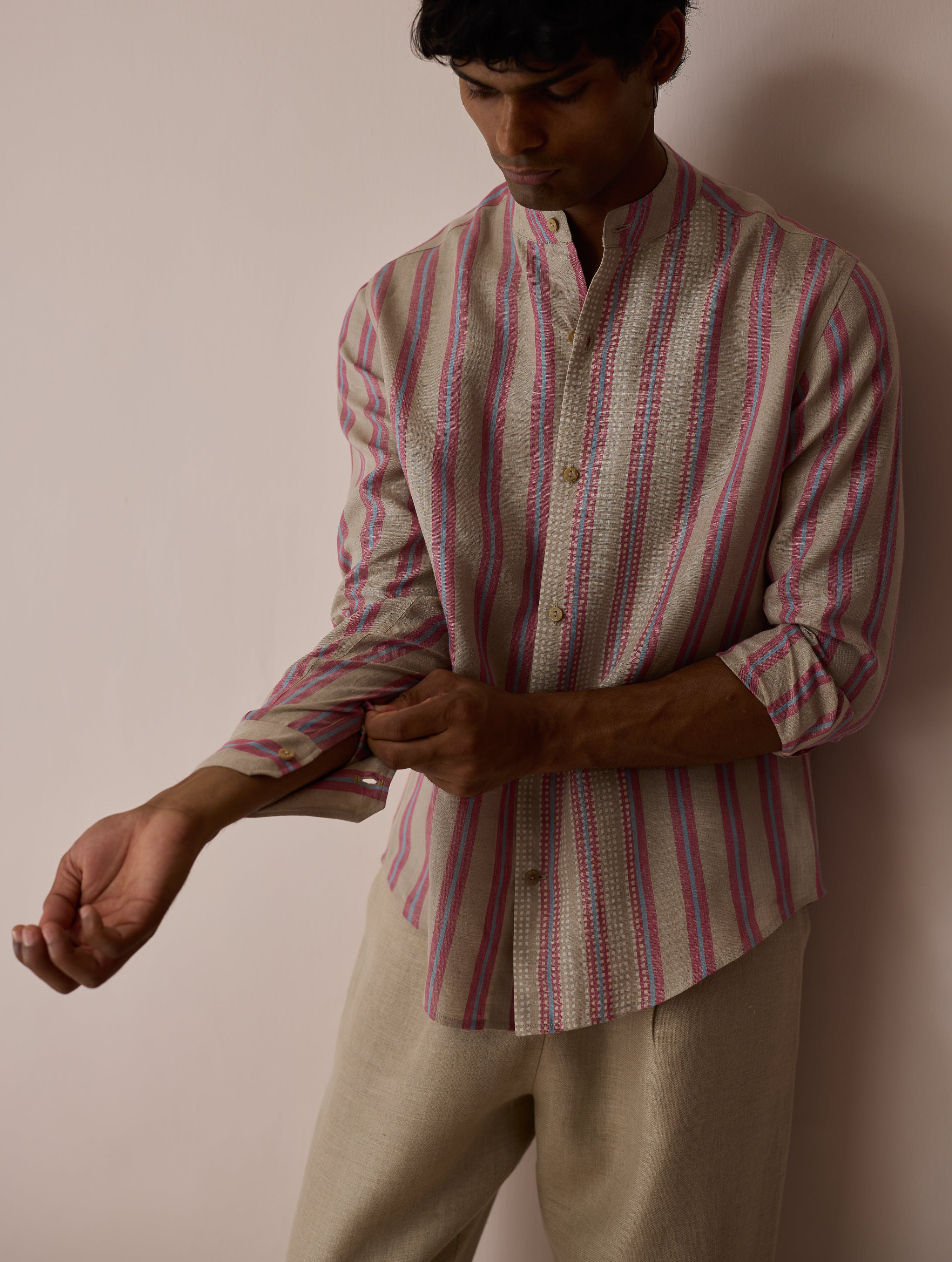 Ari Stripe Linen Block-Printed Shirt - Natural - Image 2