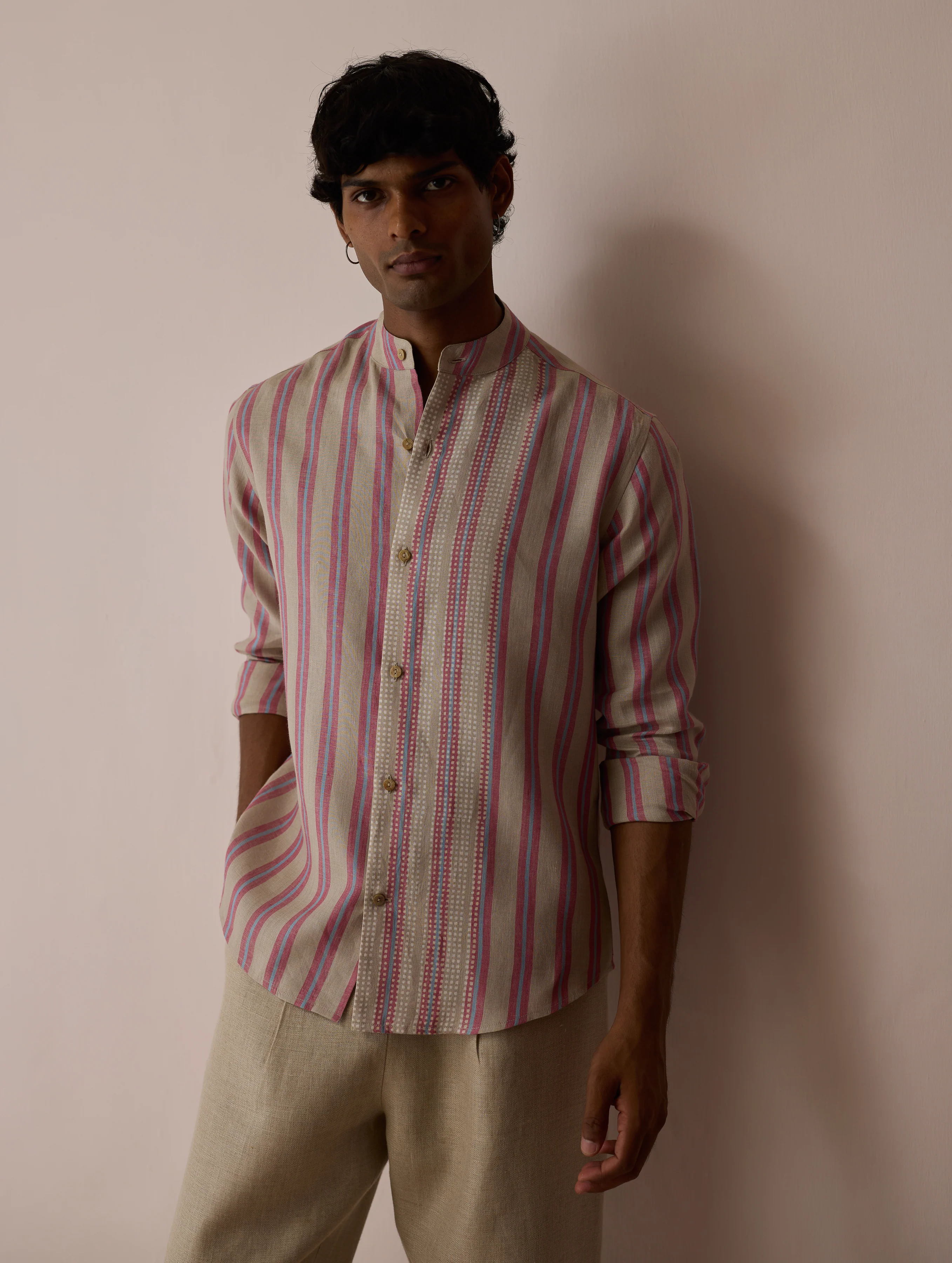 Ari Stripe Linen Block-Printed Shirt - Natural - Image 3