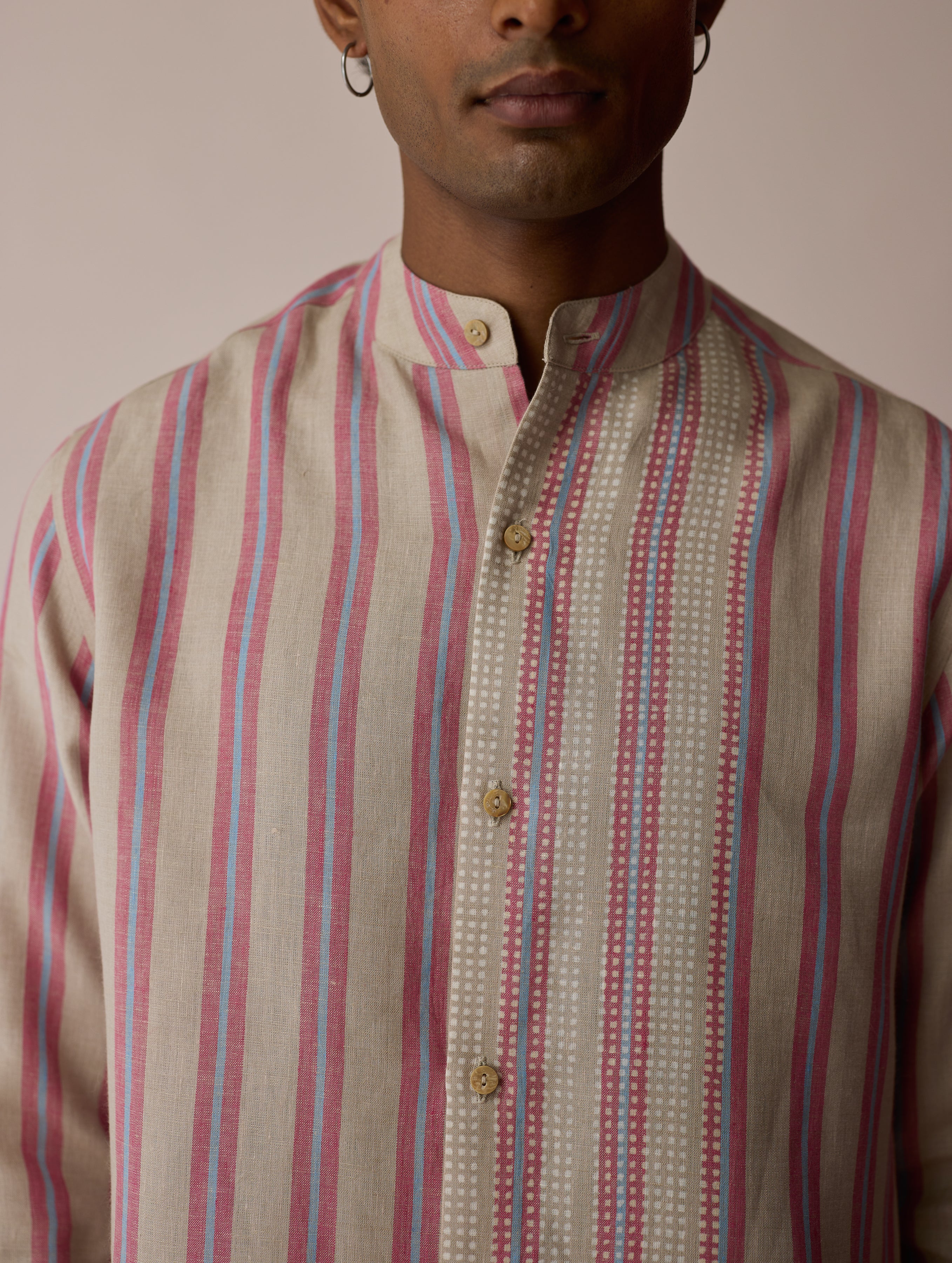 Ari Stripe Linen Block-Printed Shirt - Natural - Image 4