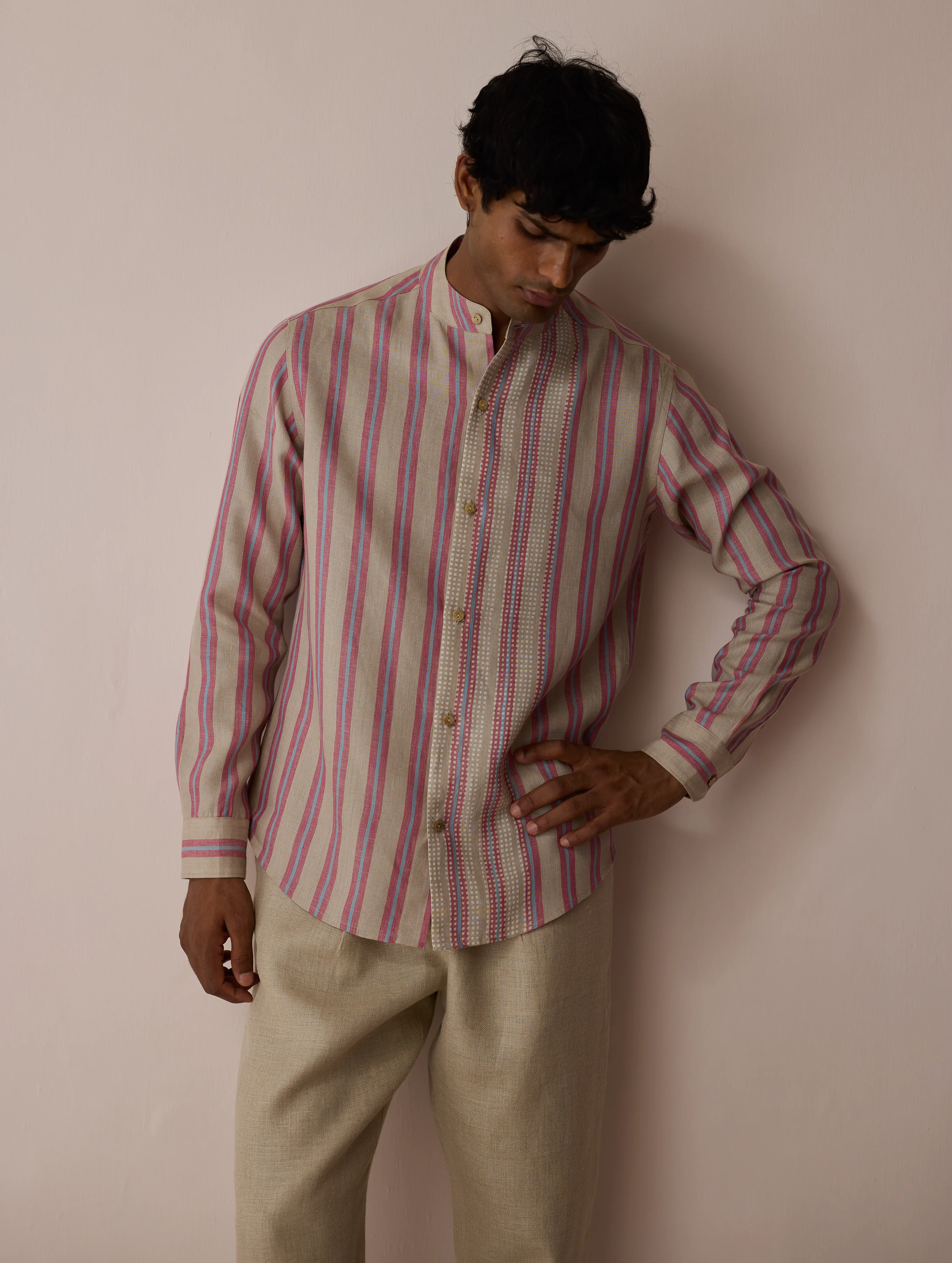 Ari Stripe Linen Block-Printed Shirt - Natural - Image 6