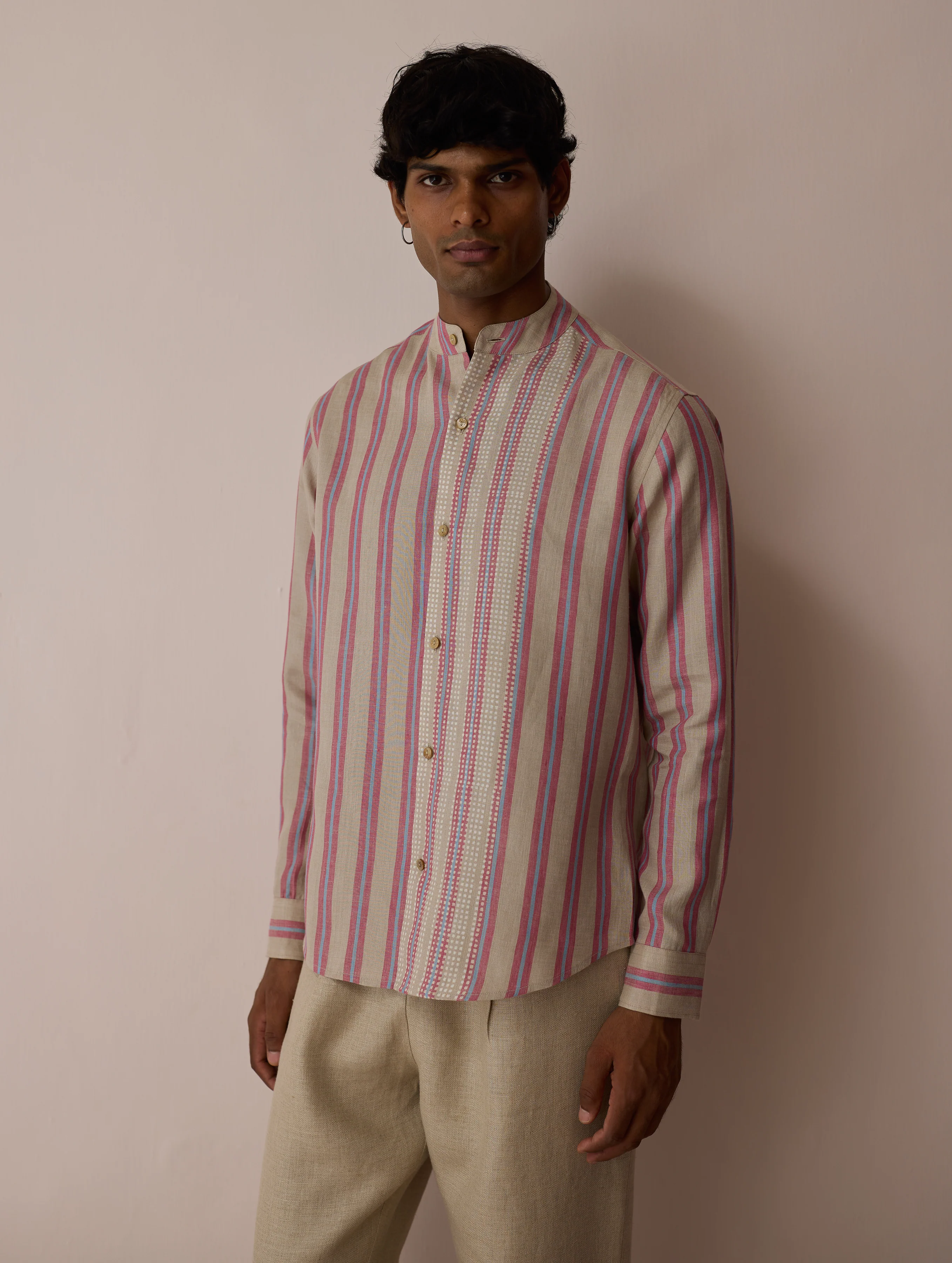 Ari Stripe Linen Block-Printed Shirt - Natural - Image 8