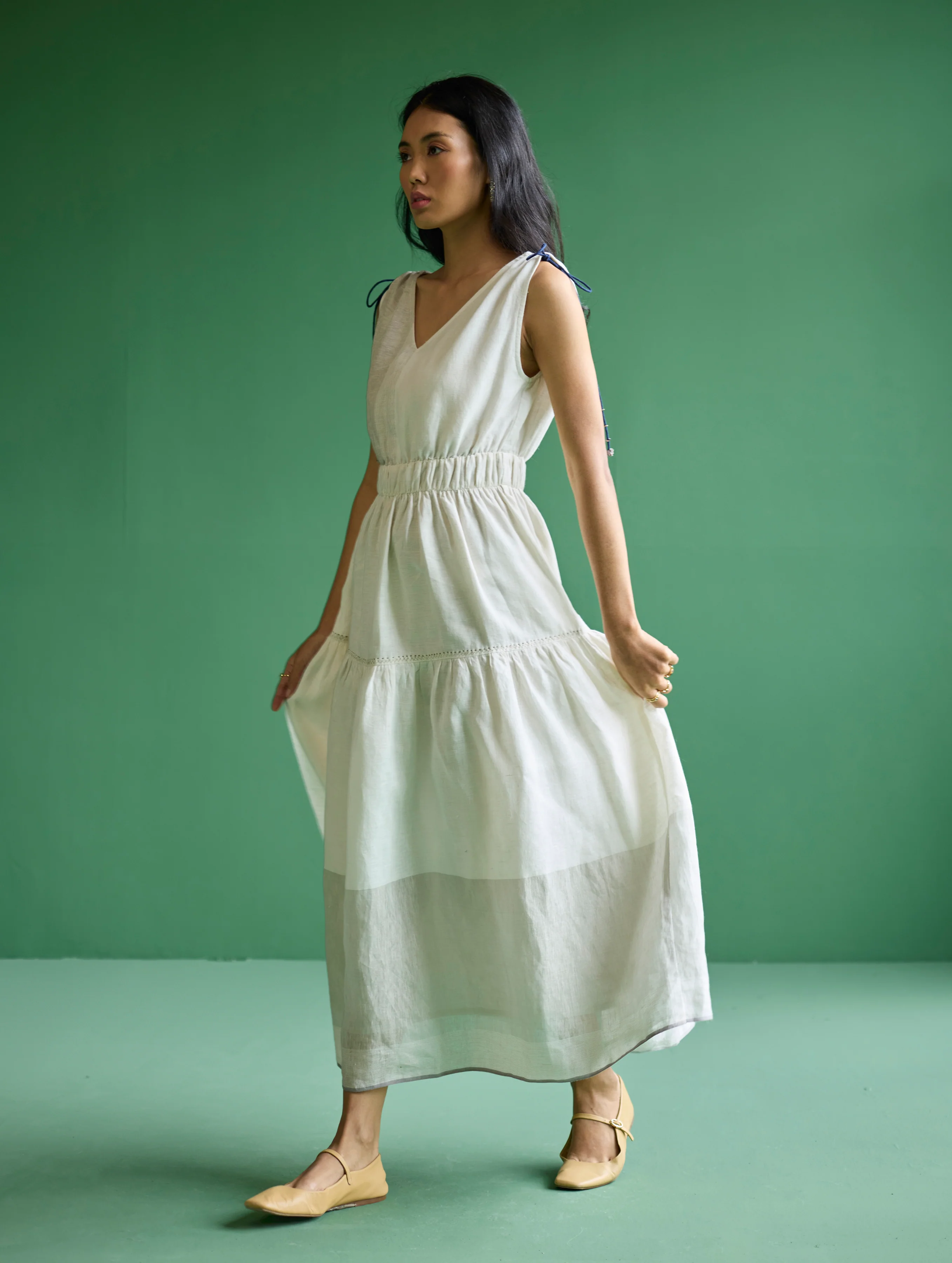 Aria Metallic Linen Dress - Ivory - Image 2