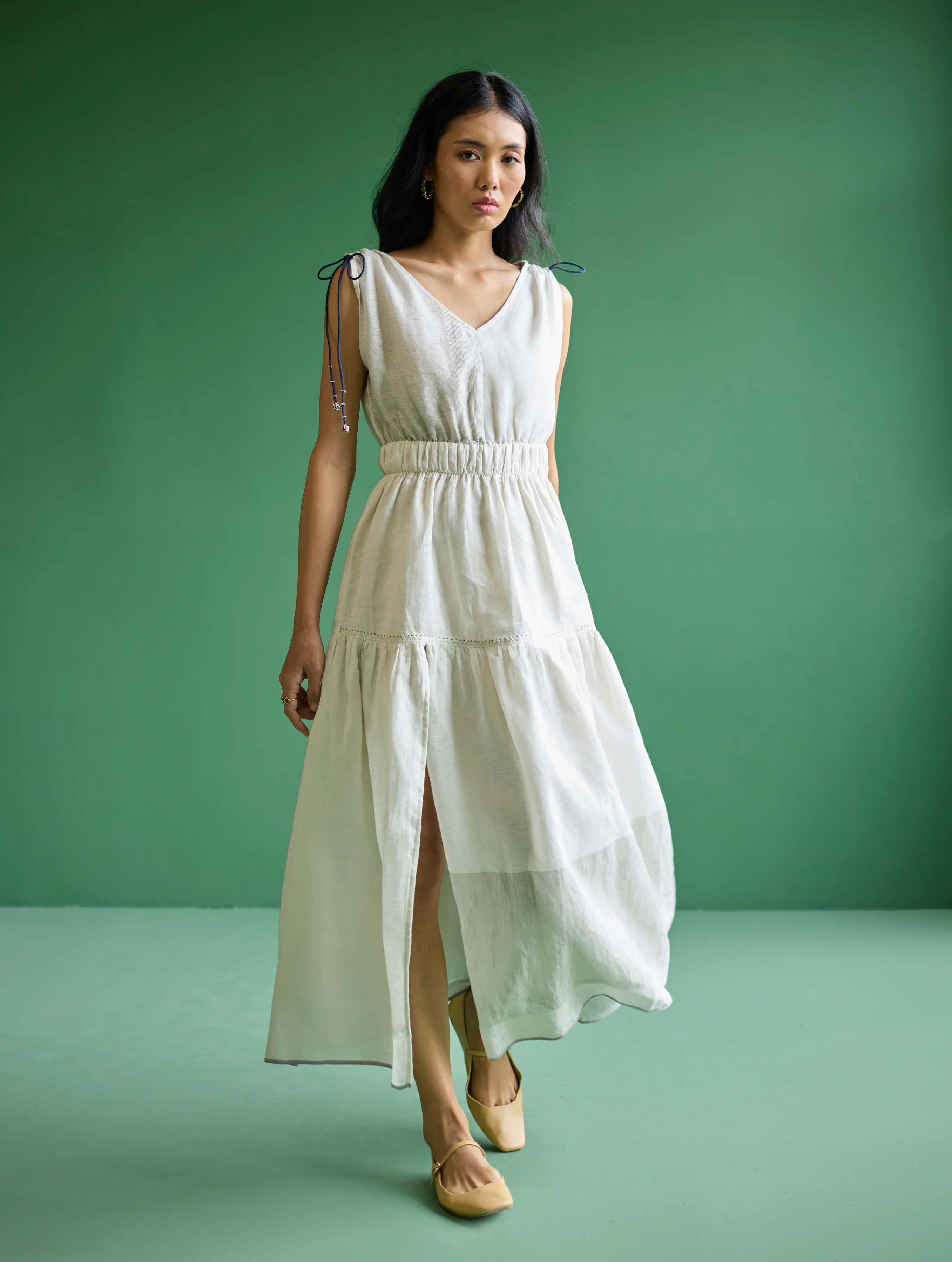 Aria Metallic Linen Dress - Ivory - Image 4