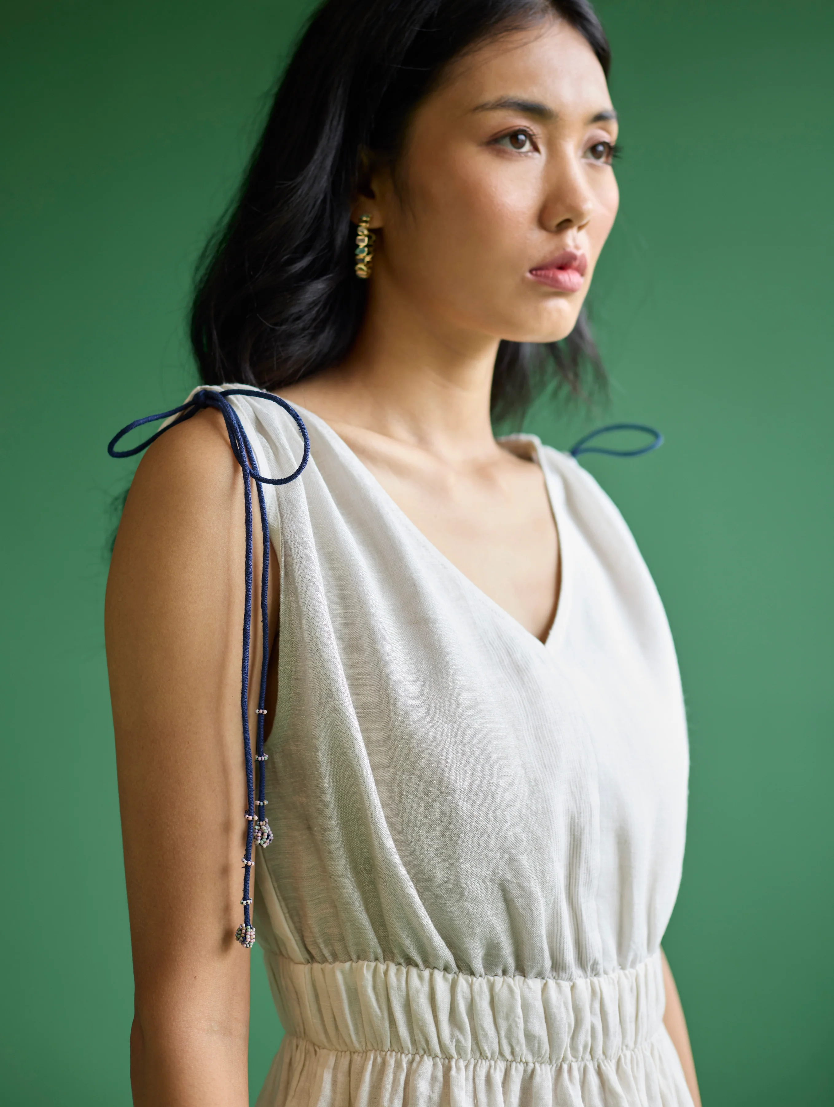 Aria Metallic Linen Dress - Ivory - Image 5
