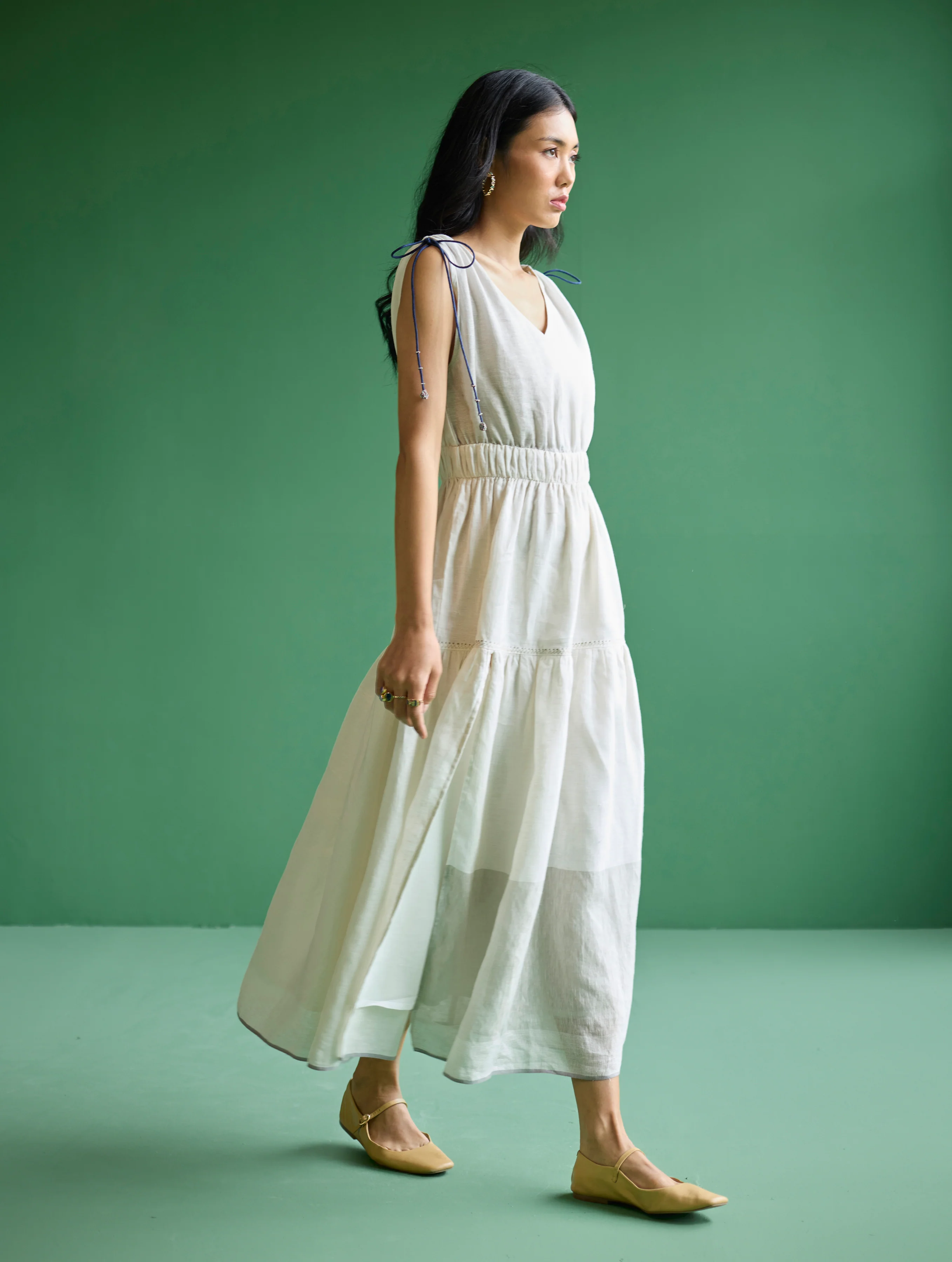 Aria Metallic Linen Dress - Ivory - Image 6