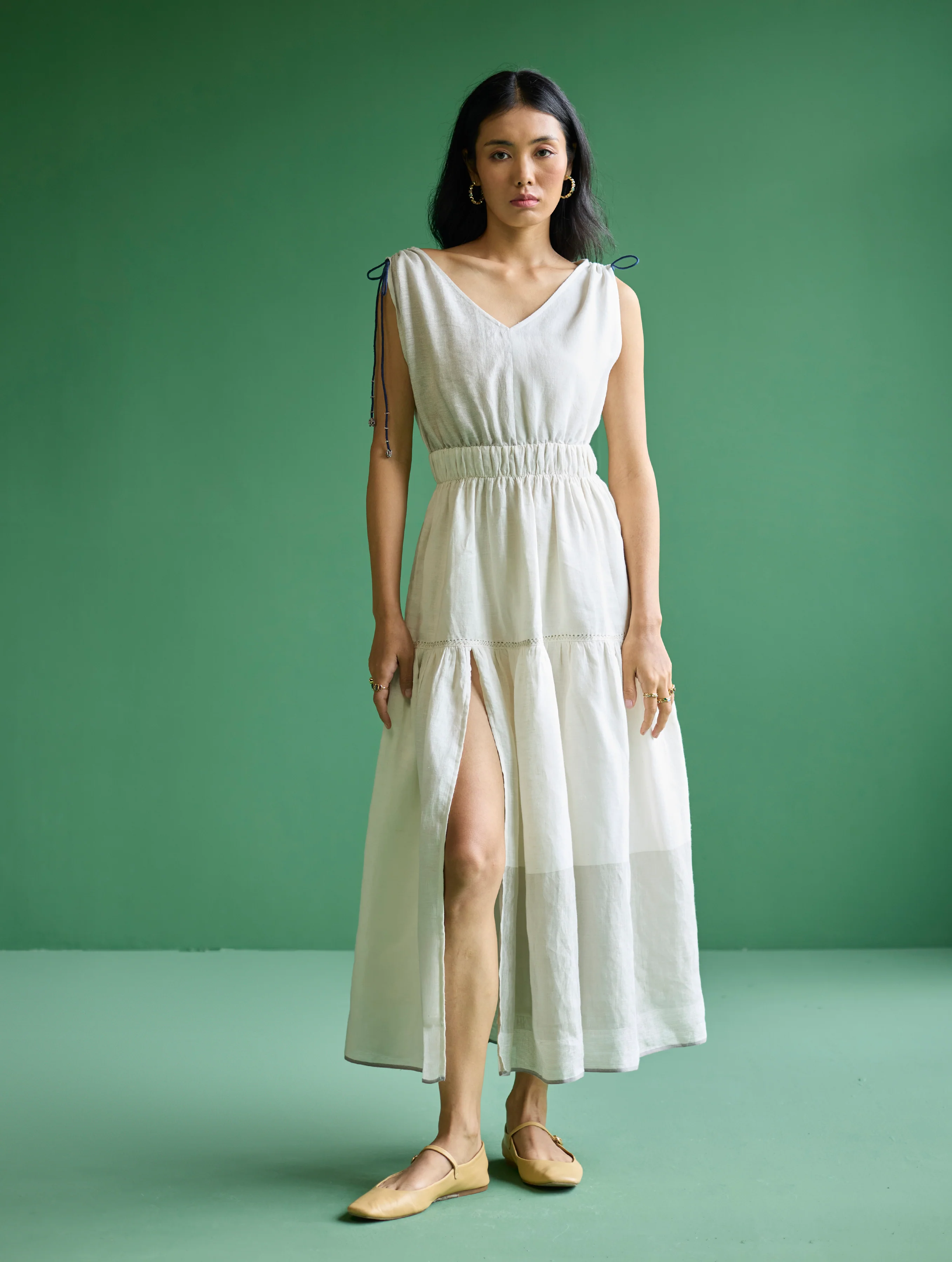 Aria Metallic Linen Dress - Ivory - Image 7