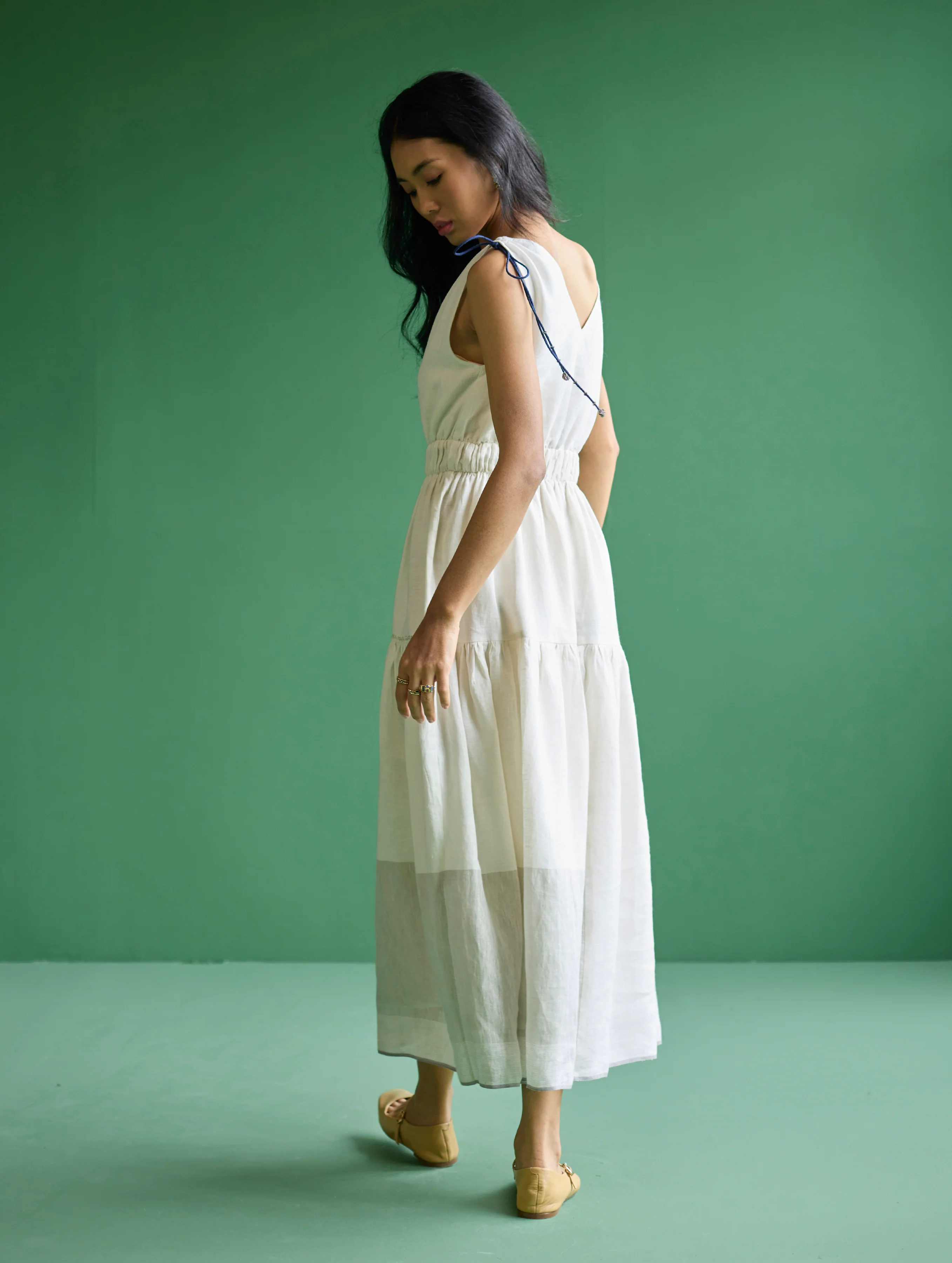 Aria Metallic Linen Dress - Ivory - Image 8