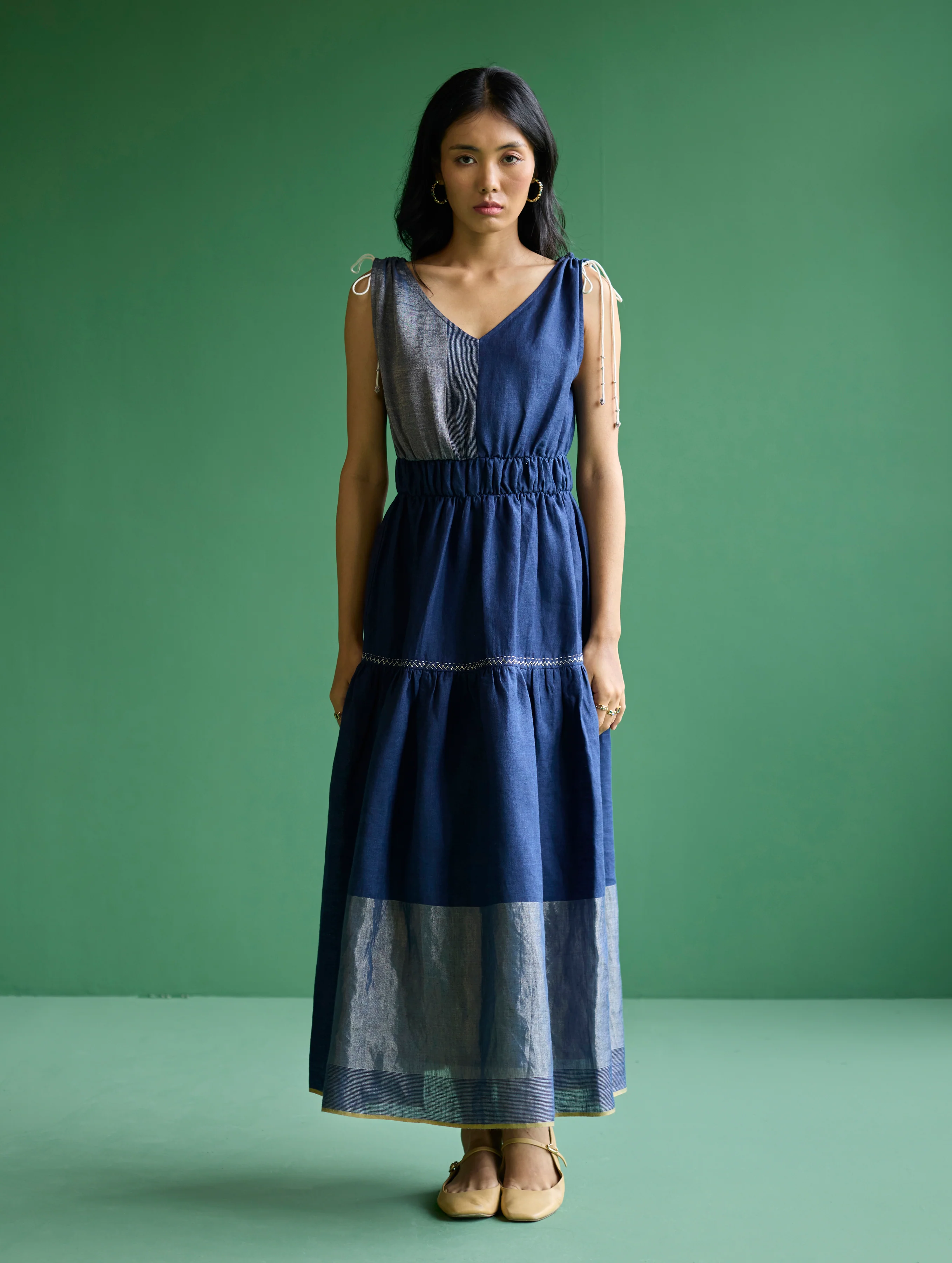 Aria Metallic Linen Dress - Navy - Image 6