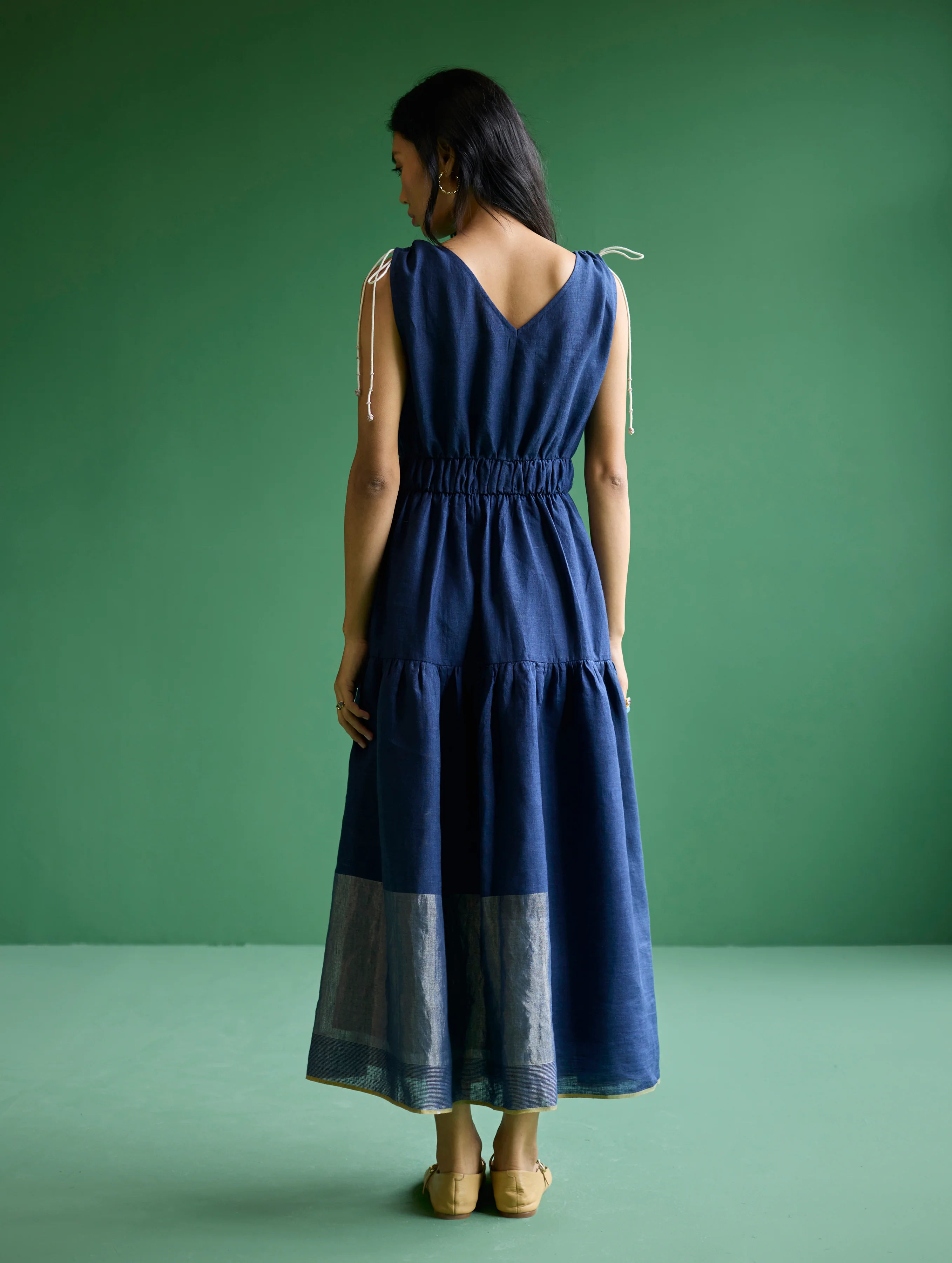 Aria Metallic Linen Dress - Navy - Image 9