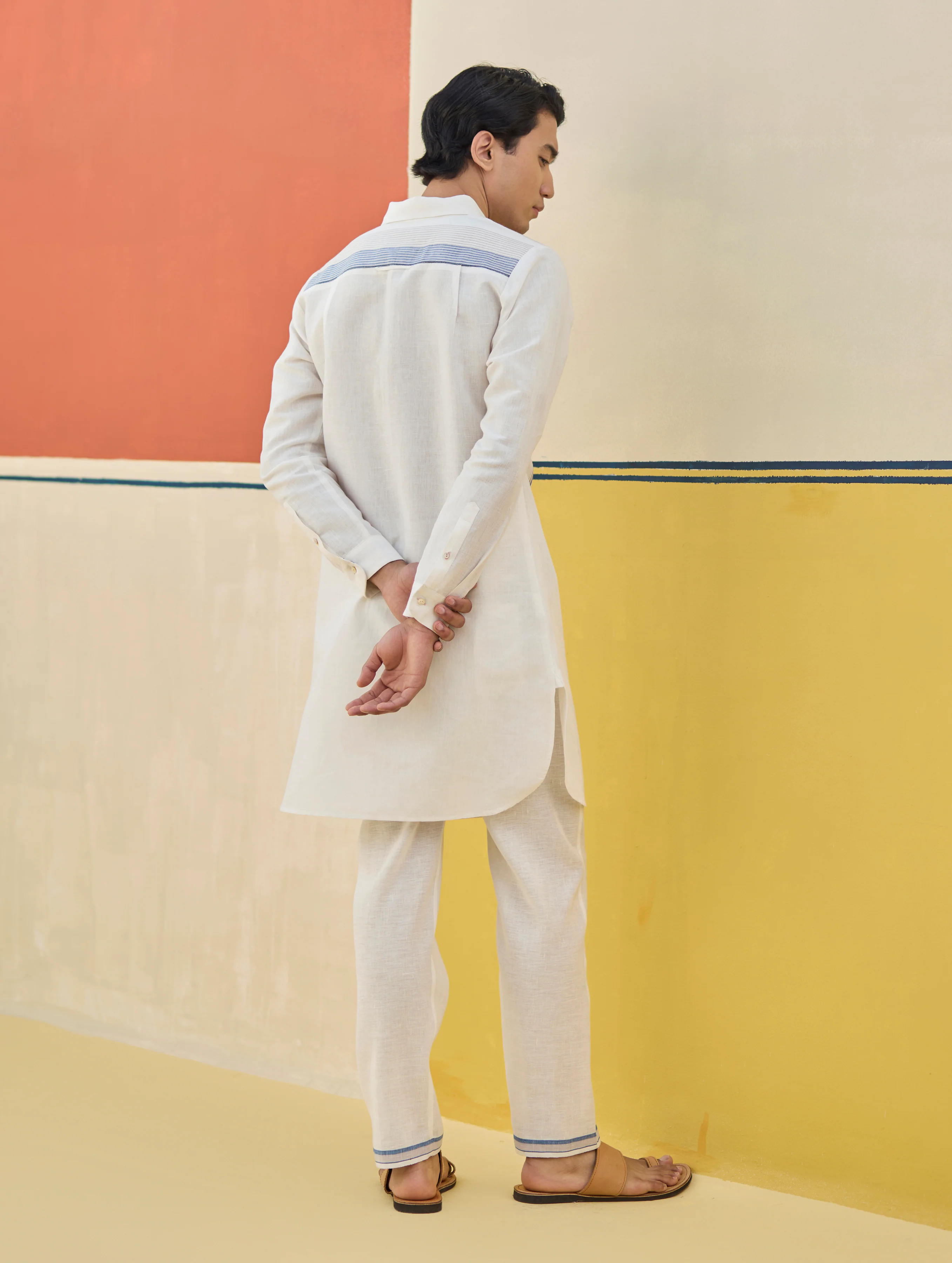 Arin Border Linen Kurta - Ivory - Image 3