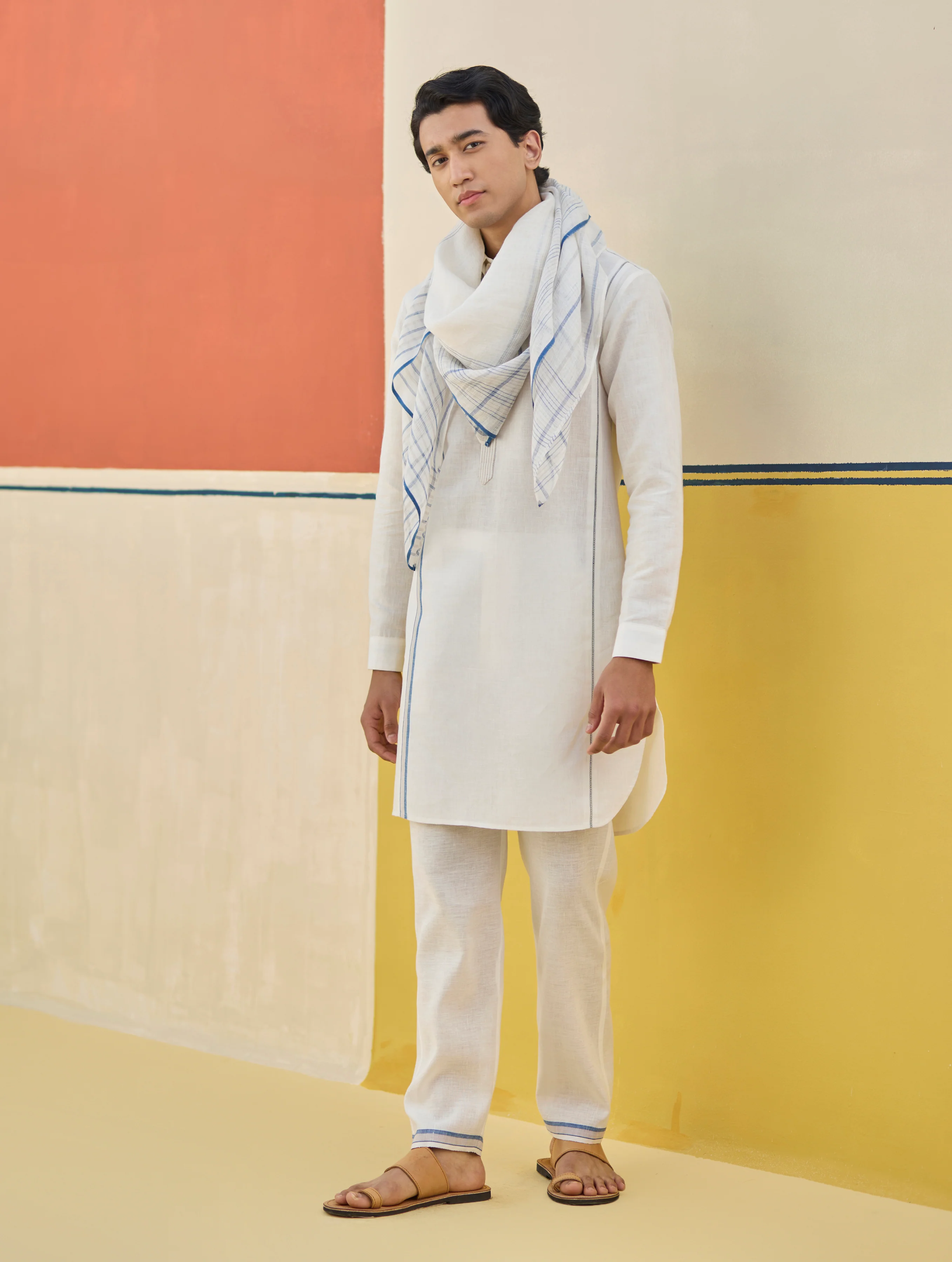 Arin Border Linen Kurta - Ivory - Image 4