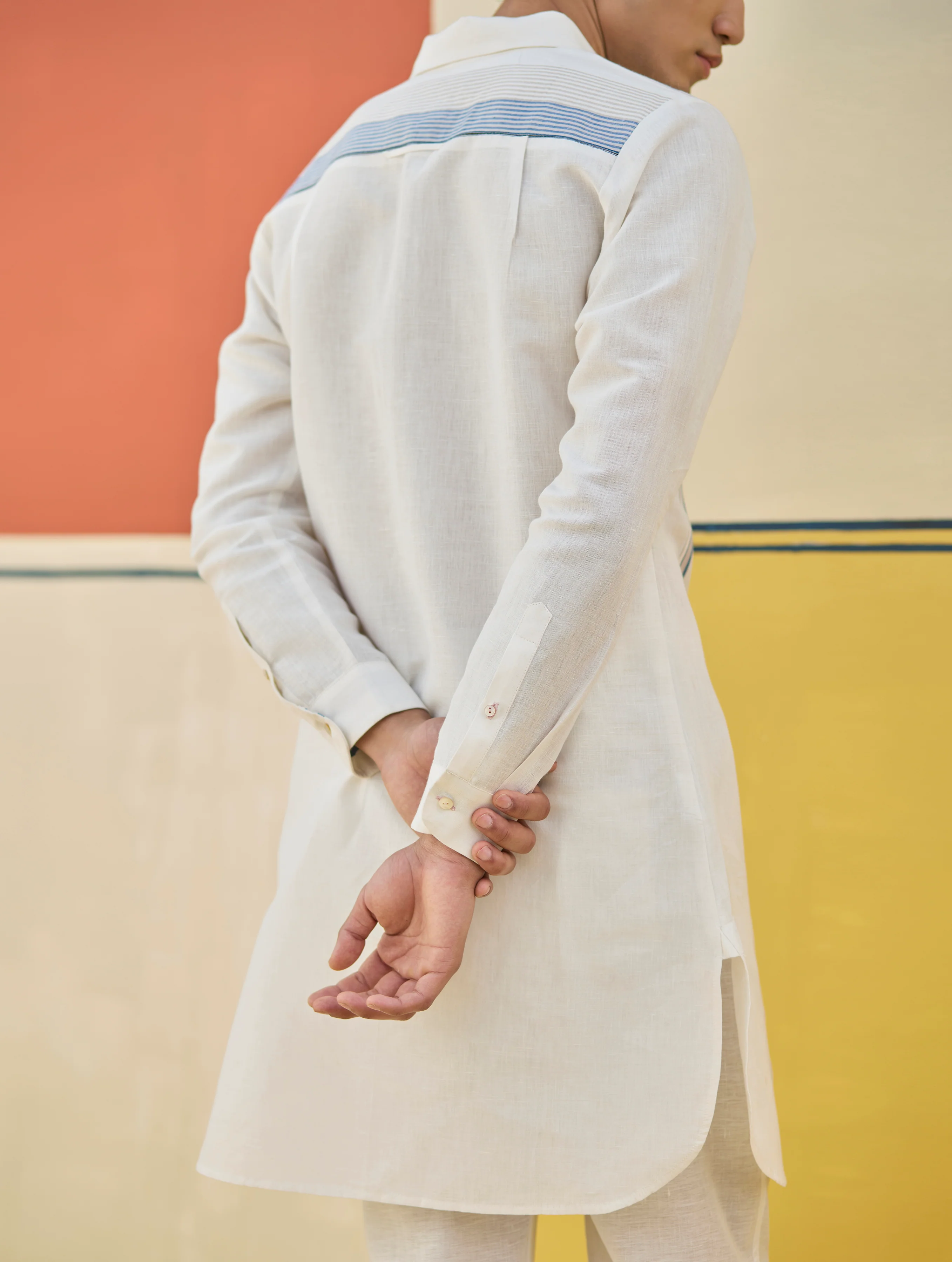 Arin Border Linen Kurta - Ivory - Image 5