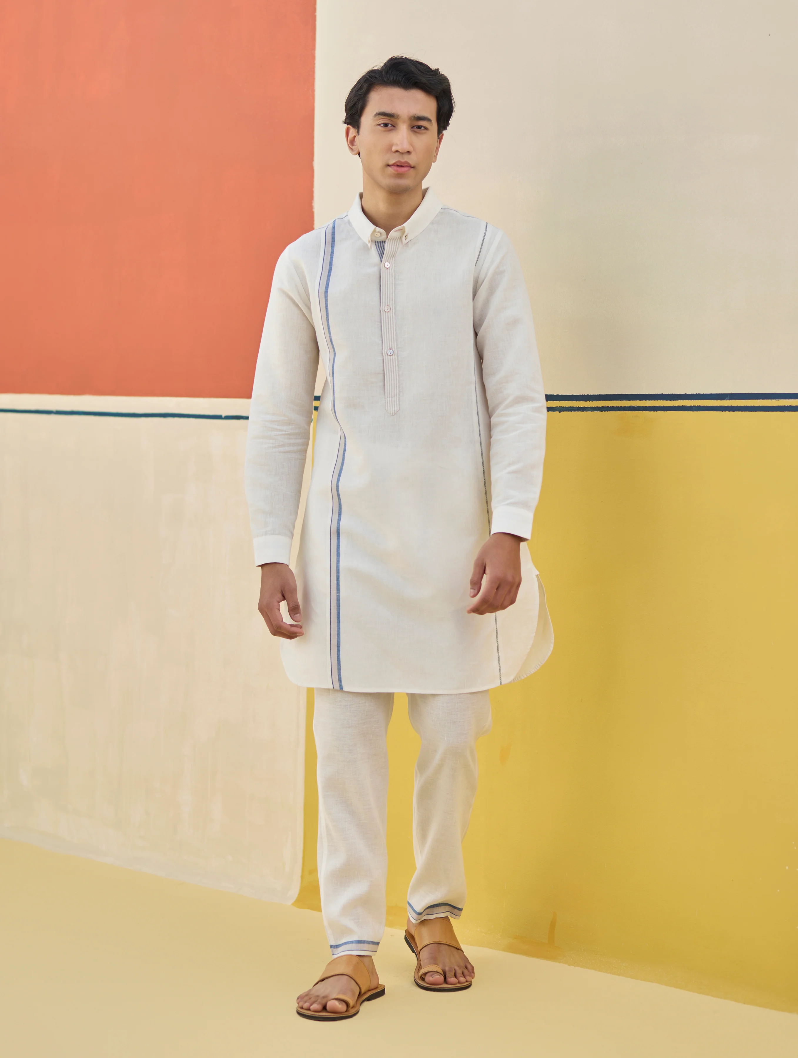 Arin Border Linen Kurta Set - Ivory - Image 7
