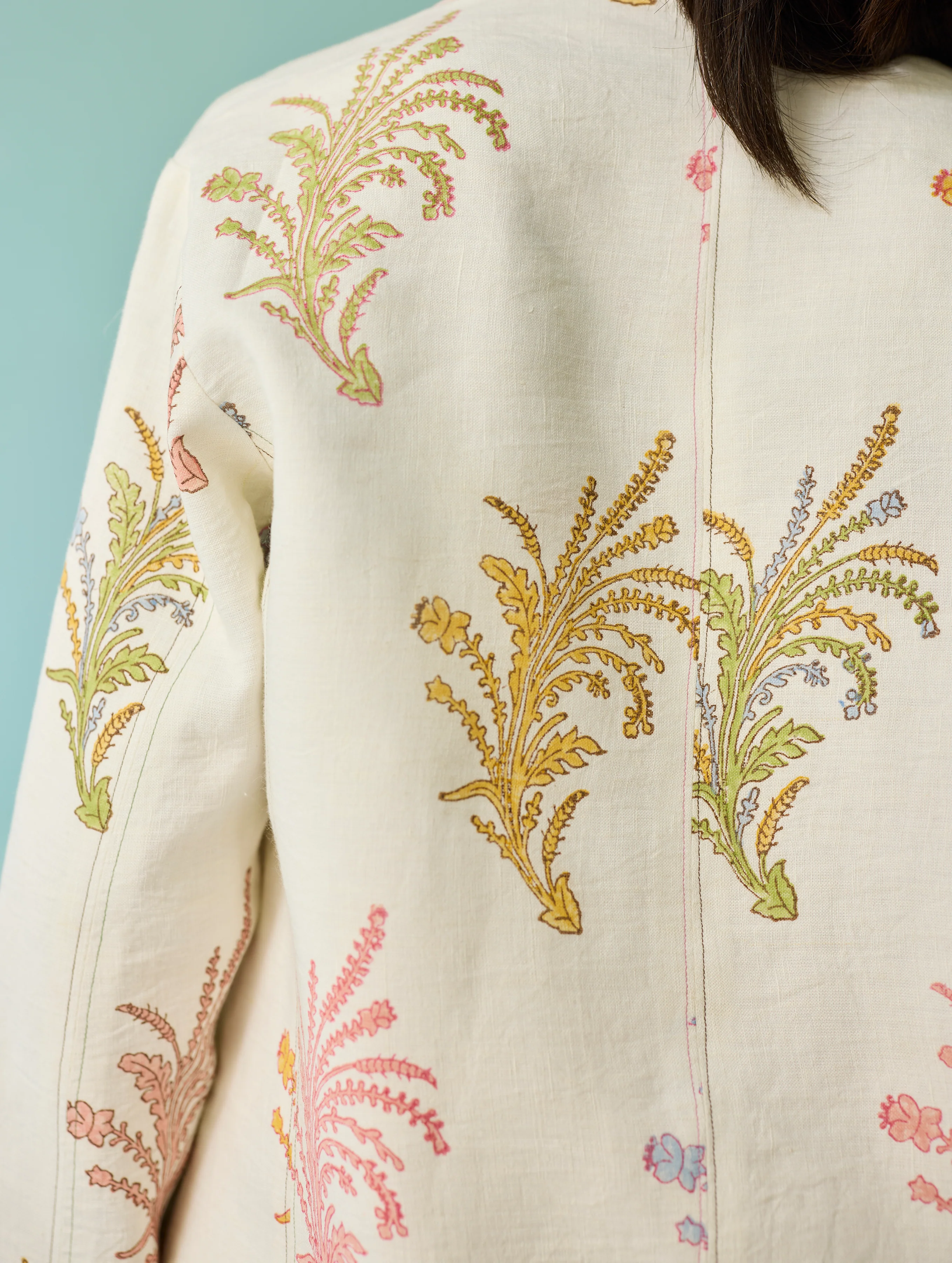 Arya Block Printed Floral Blazer - Ivory - Image 14