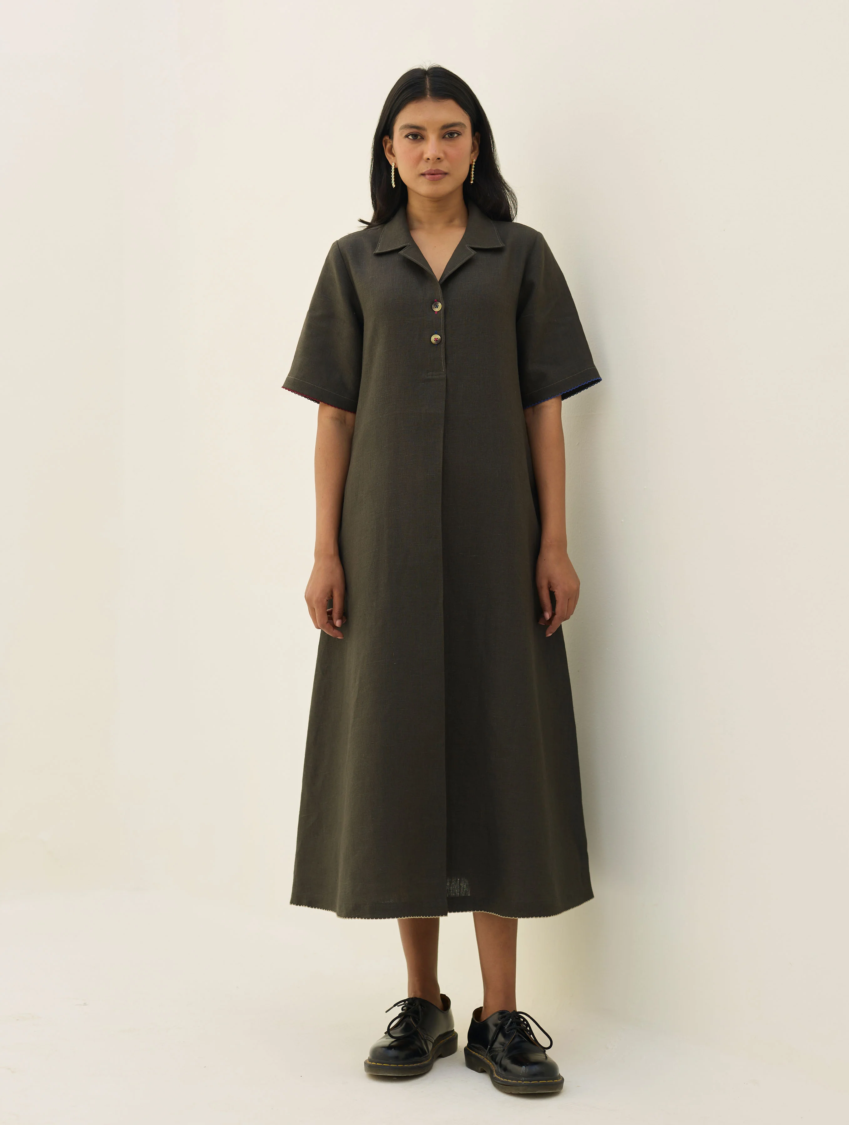 Aster Thick Linen Dress - Olive Charcoal - Image 2