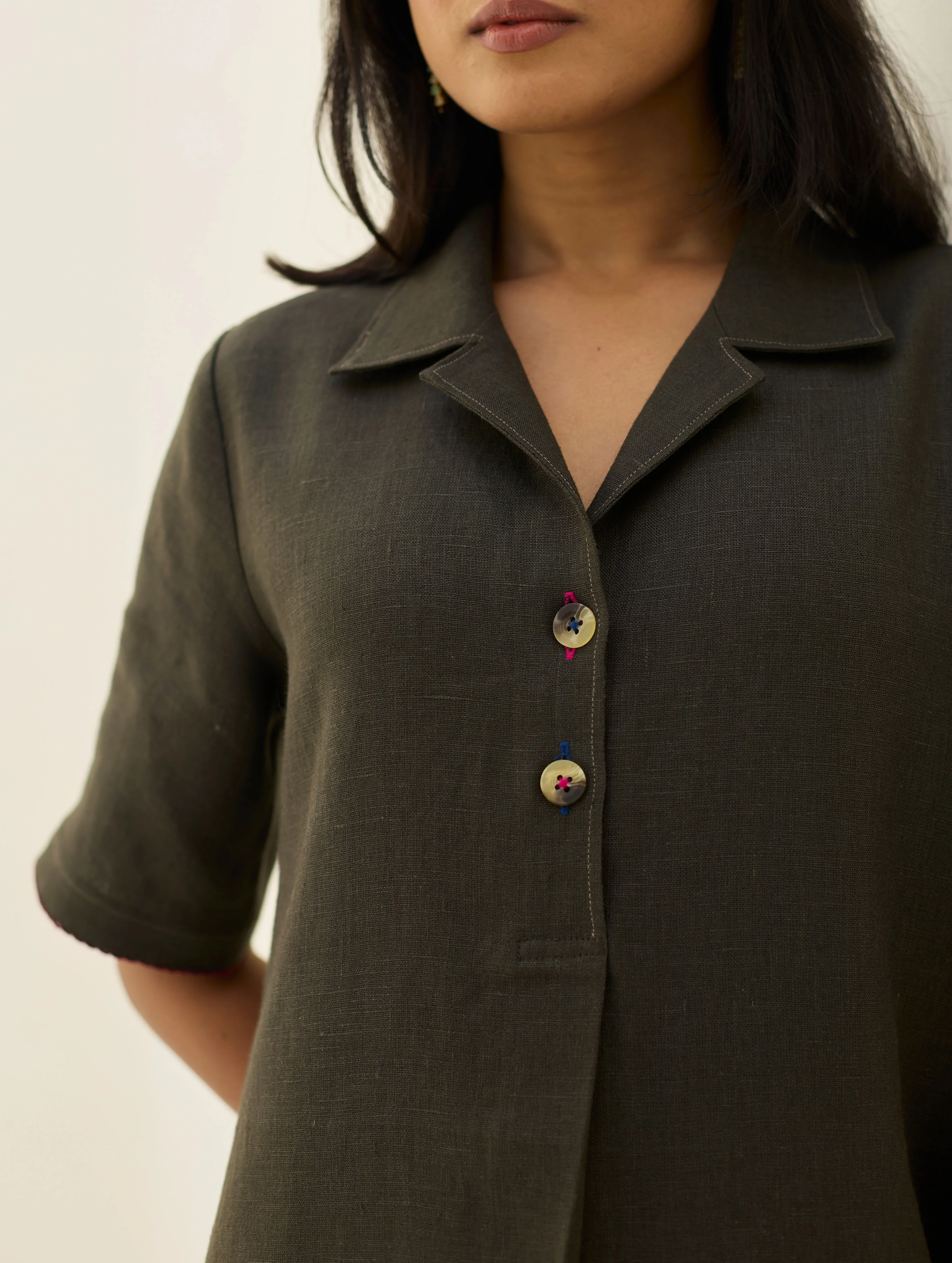 Aster Thick Linen Dress - Olive Charcoal - Image 6