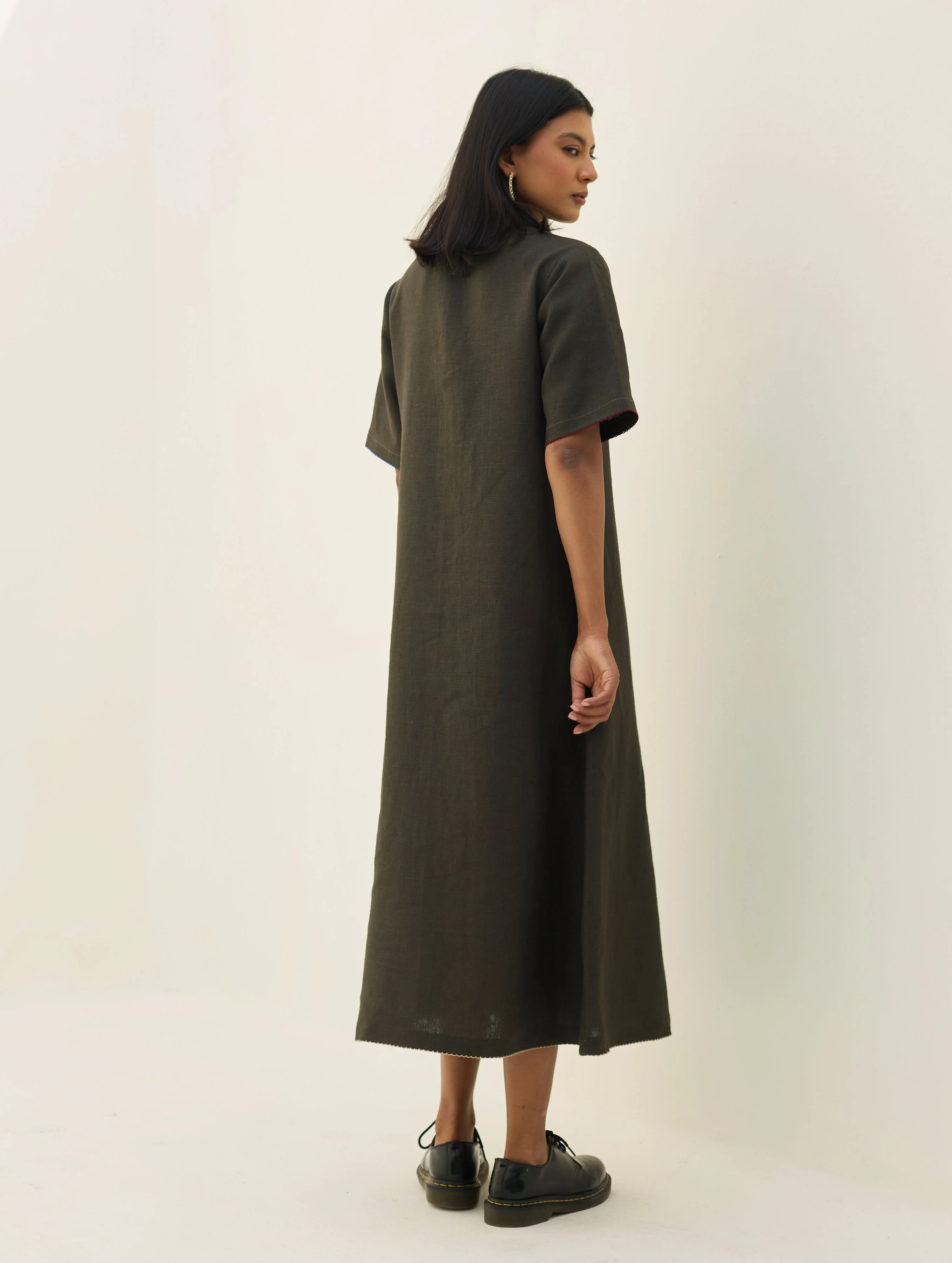 Aster Thick Linen Dress - Olive Charcoal - Image 8