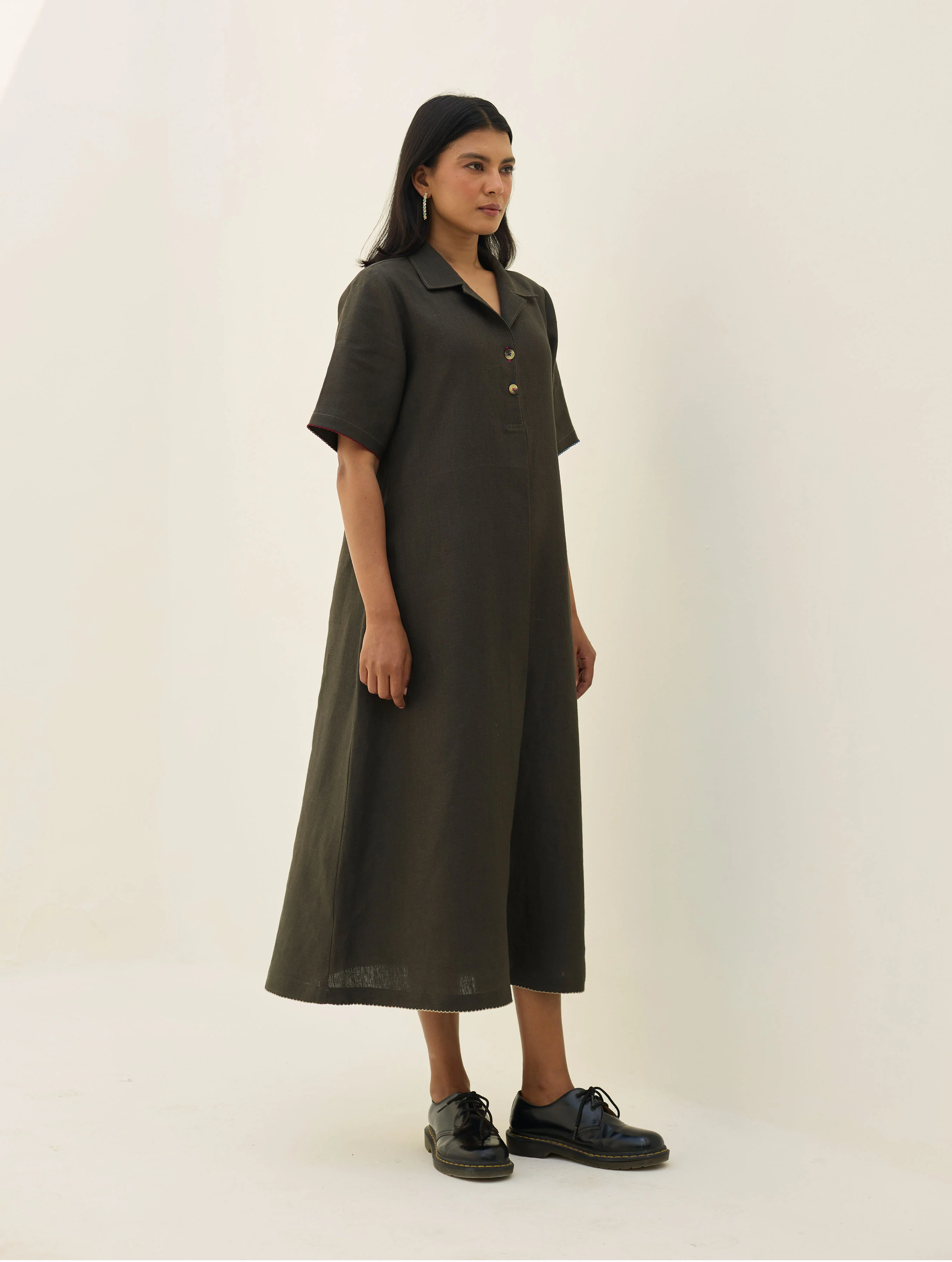 Aster Thick Linen Dress - Olive Charcoal - Image 9