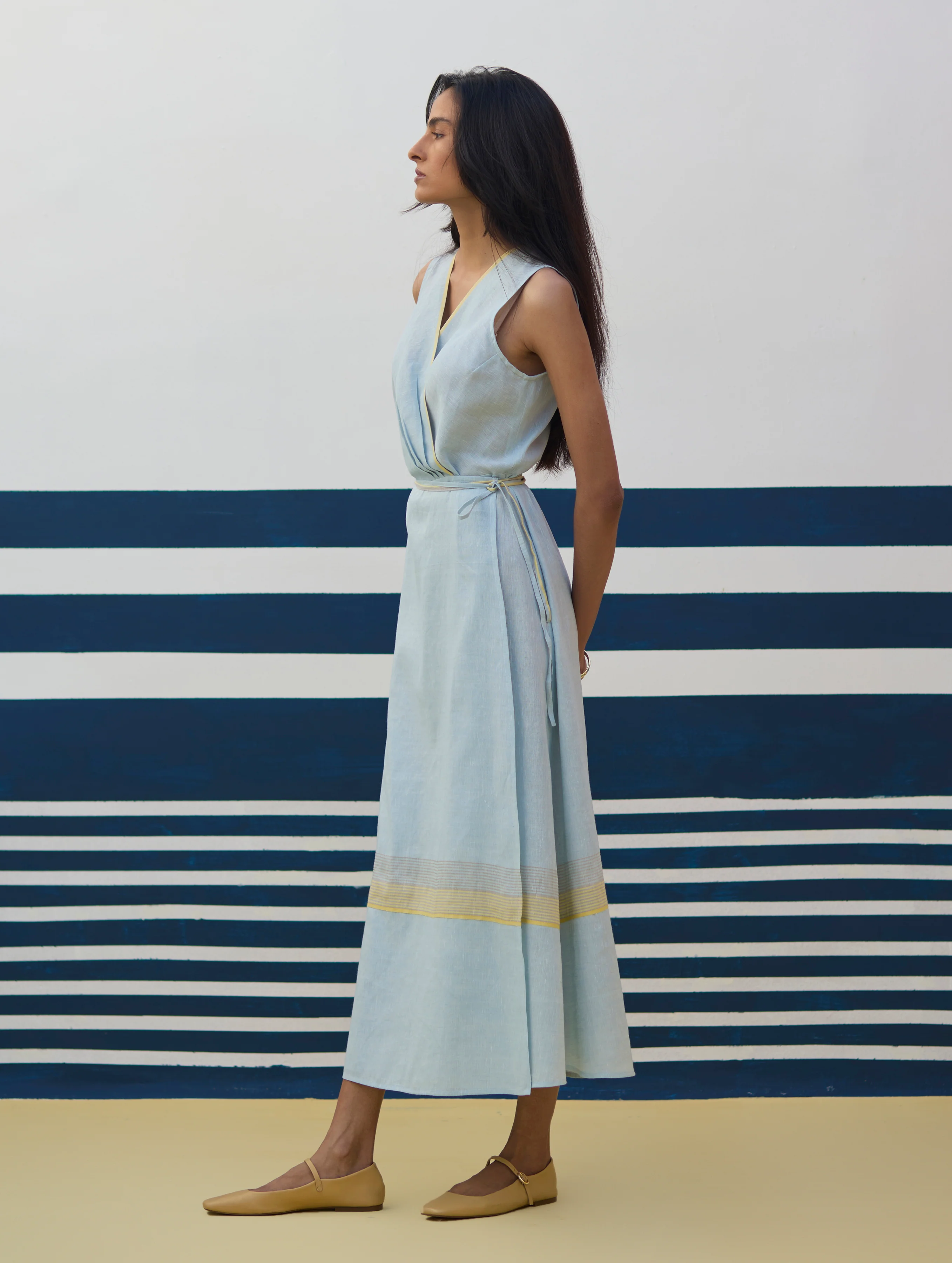 Ava Border Linen Wrap Dress
- Sky - Image 2