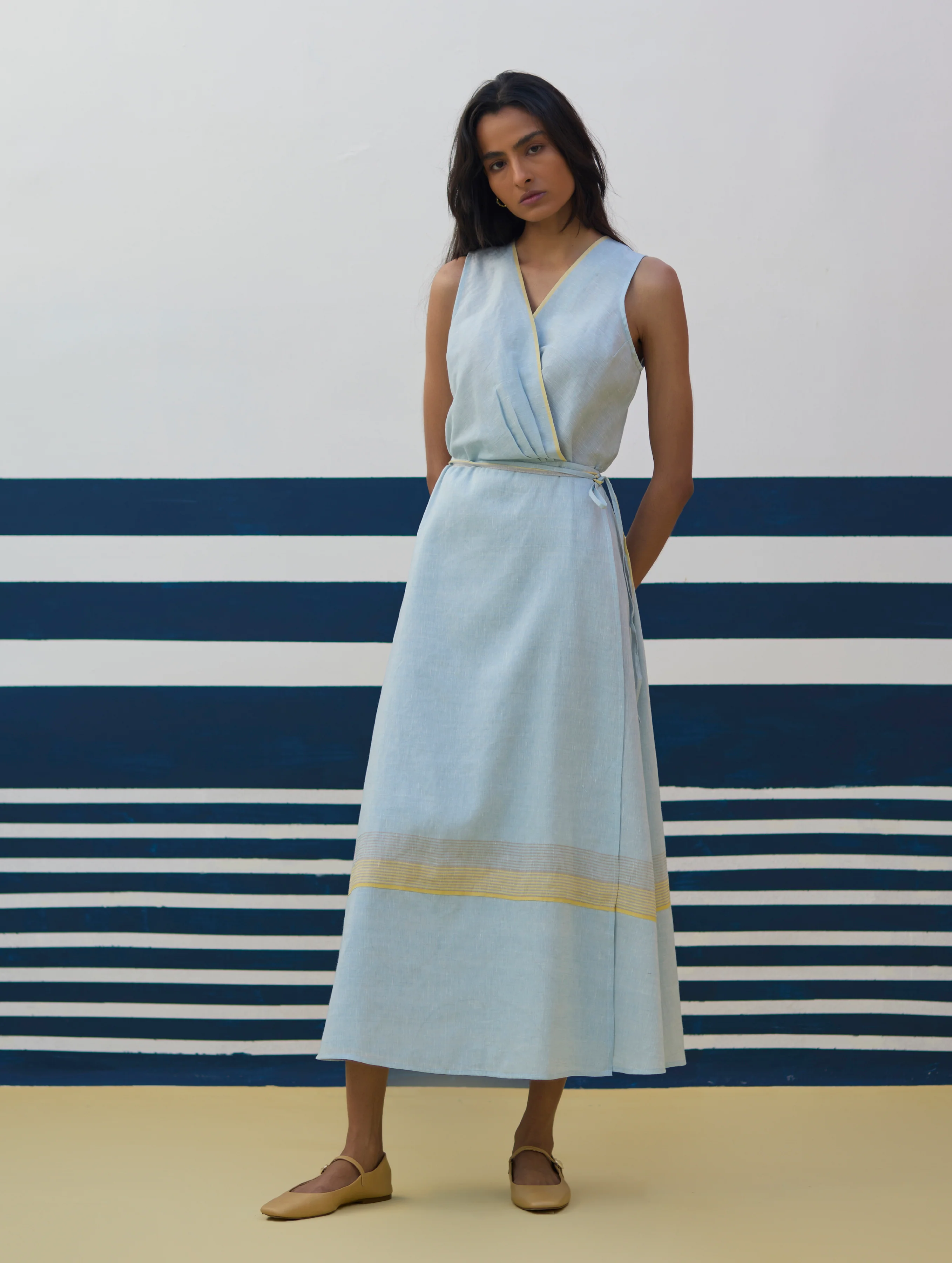 Ava Border Linen Wrap Dress
- Sky - Image 3