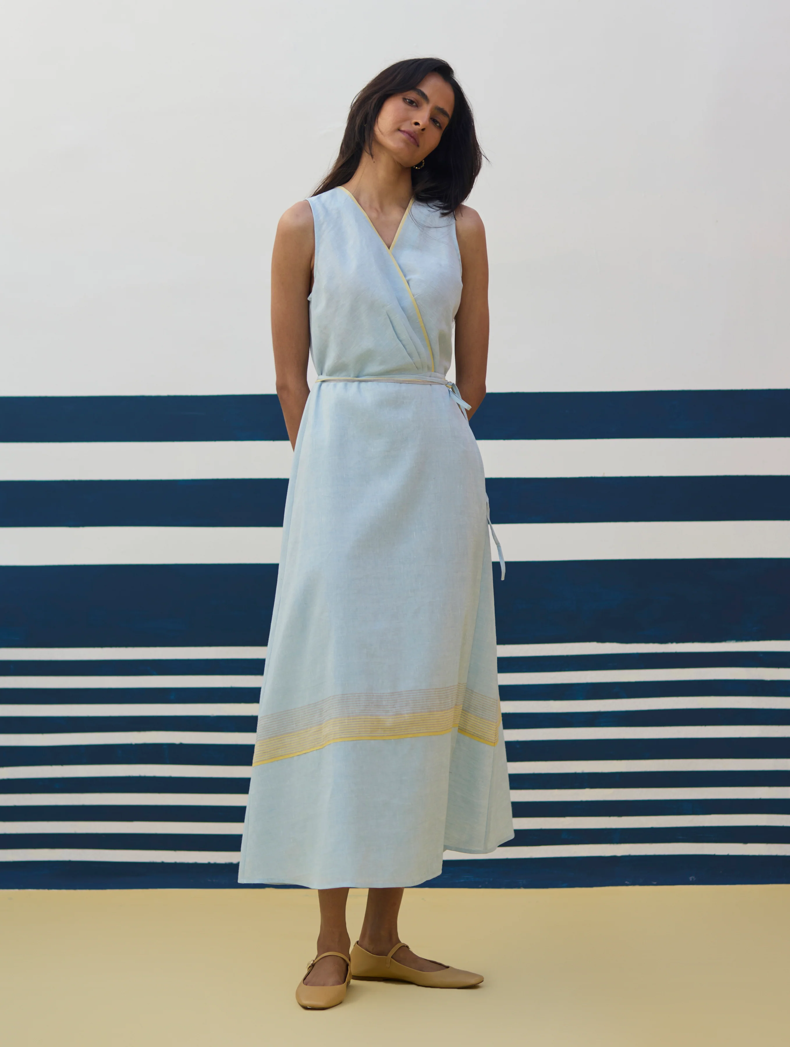Ava Border Linen Wrap Dress
- Sky - Image 5