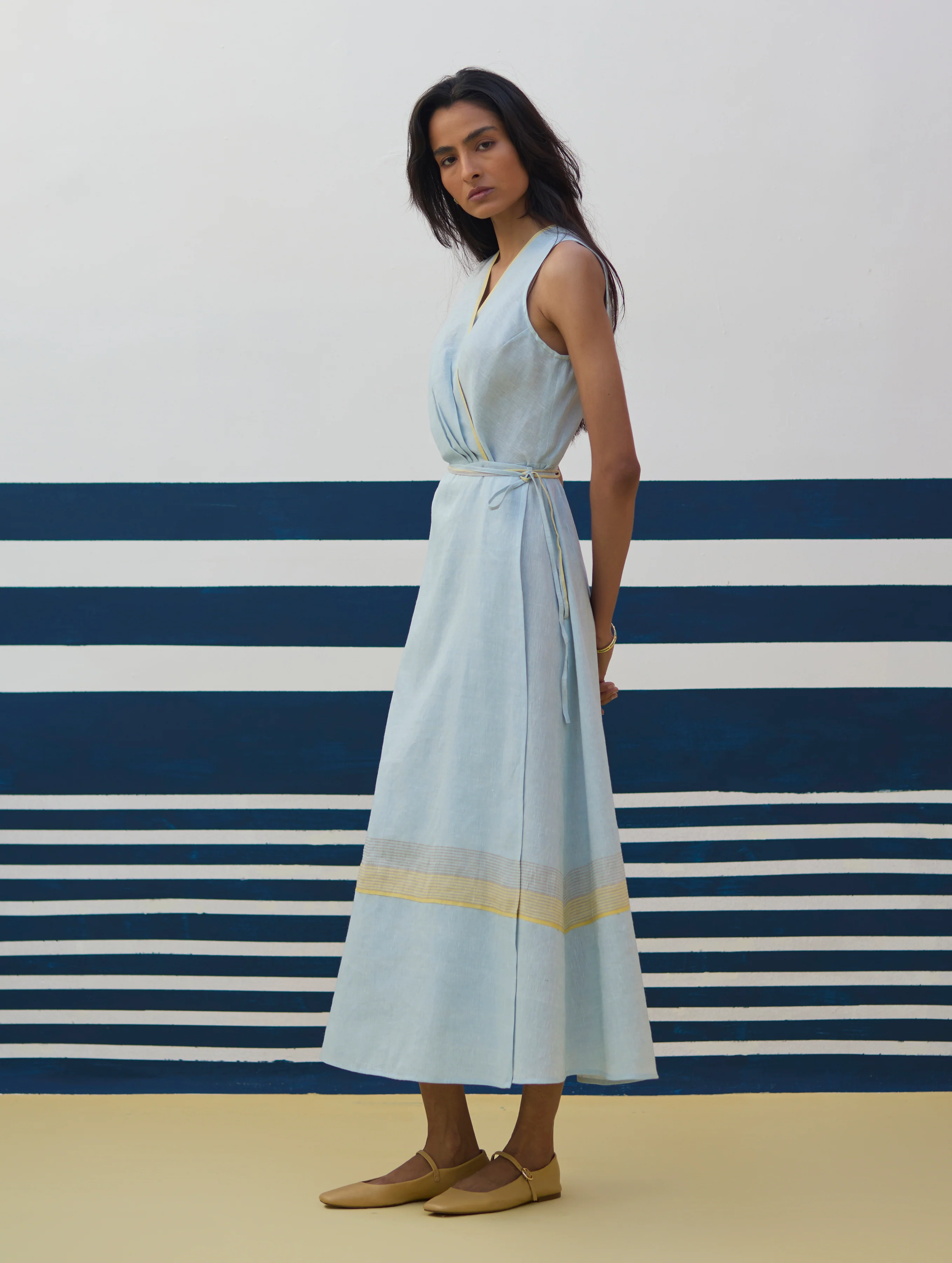 Ava Border Linen Wrap Dress
- Sky - Image 7