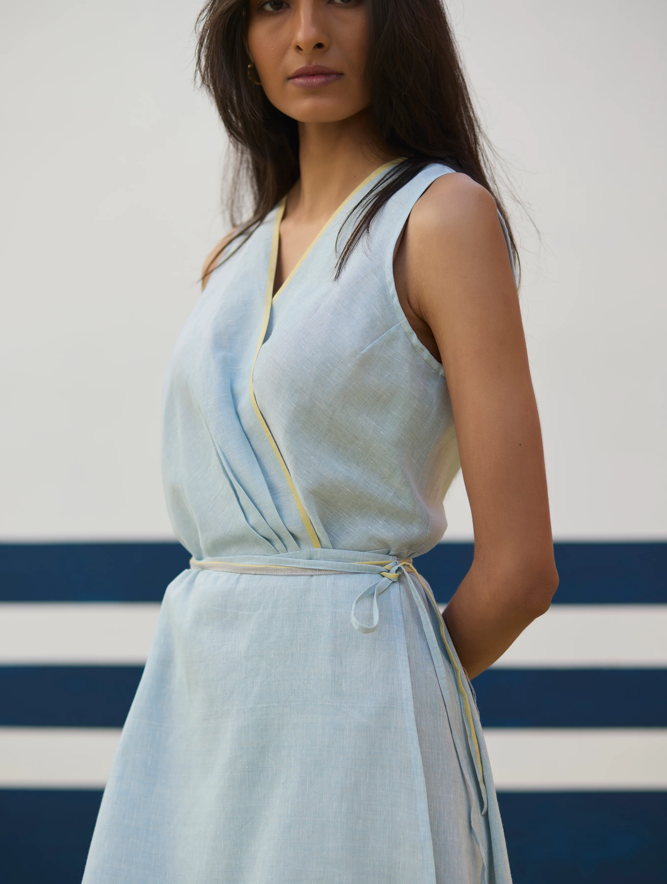 Ava Border Linen Wrap Dress
- Sky - Image 8