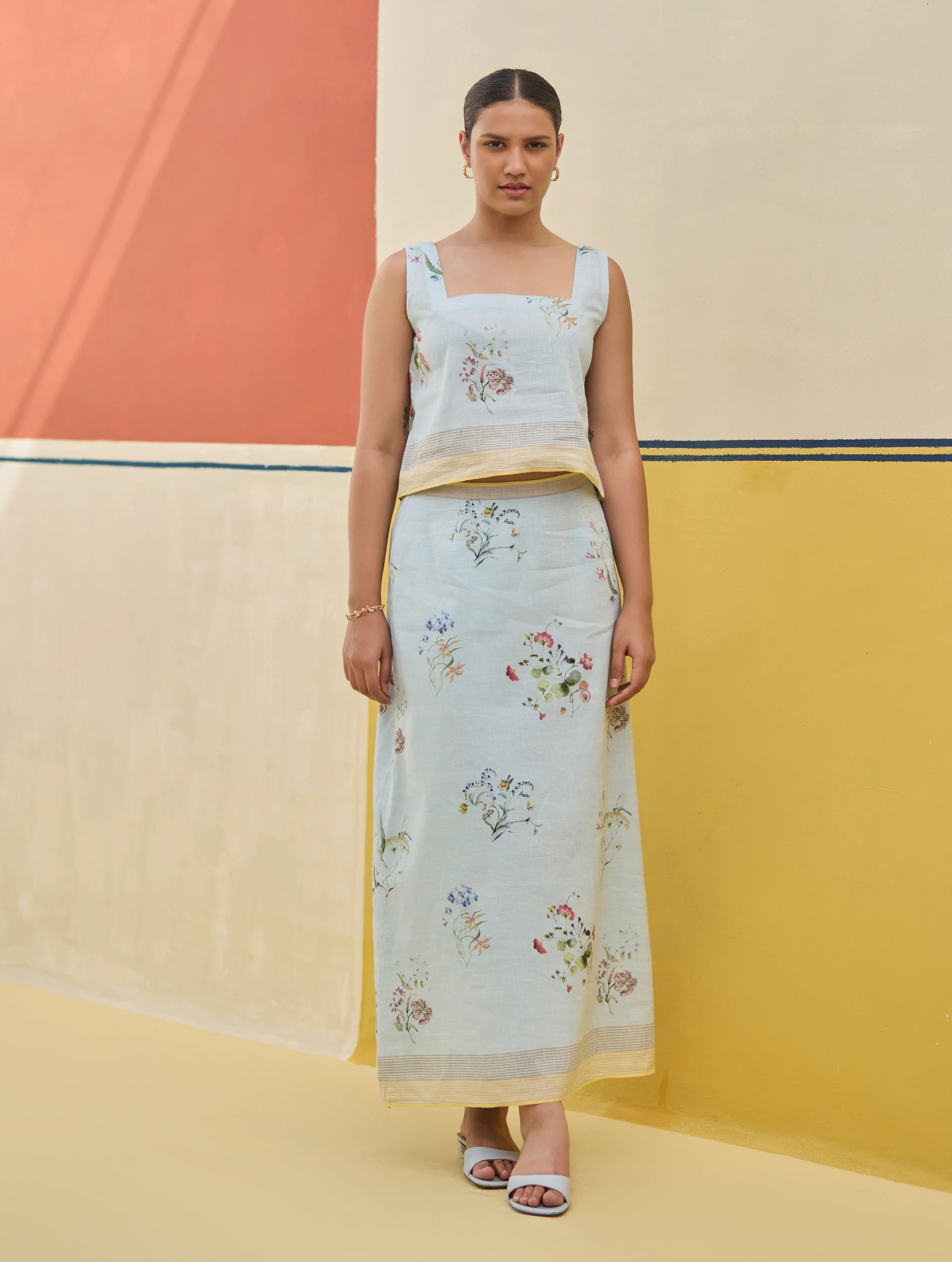 Ayaka Watercolor Floral Crop Top - Sky - Image 2