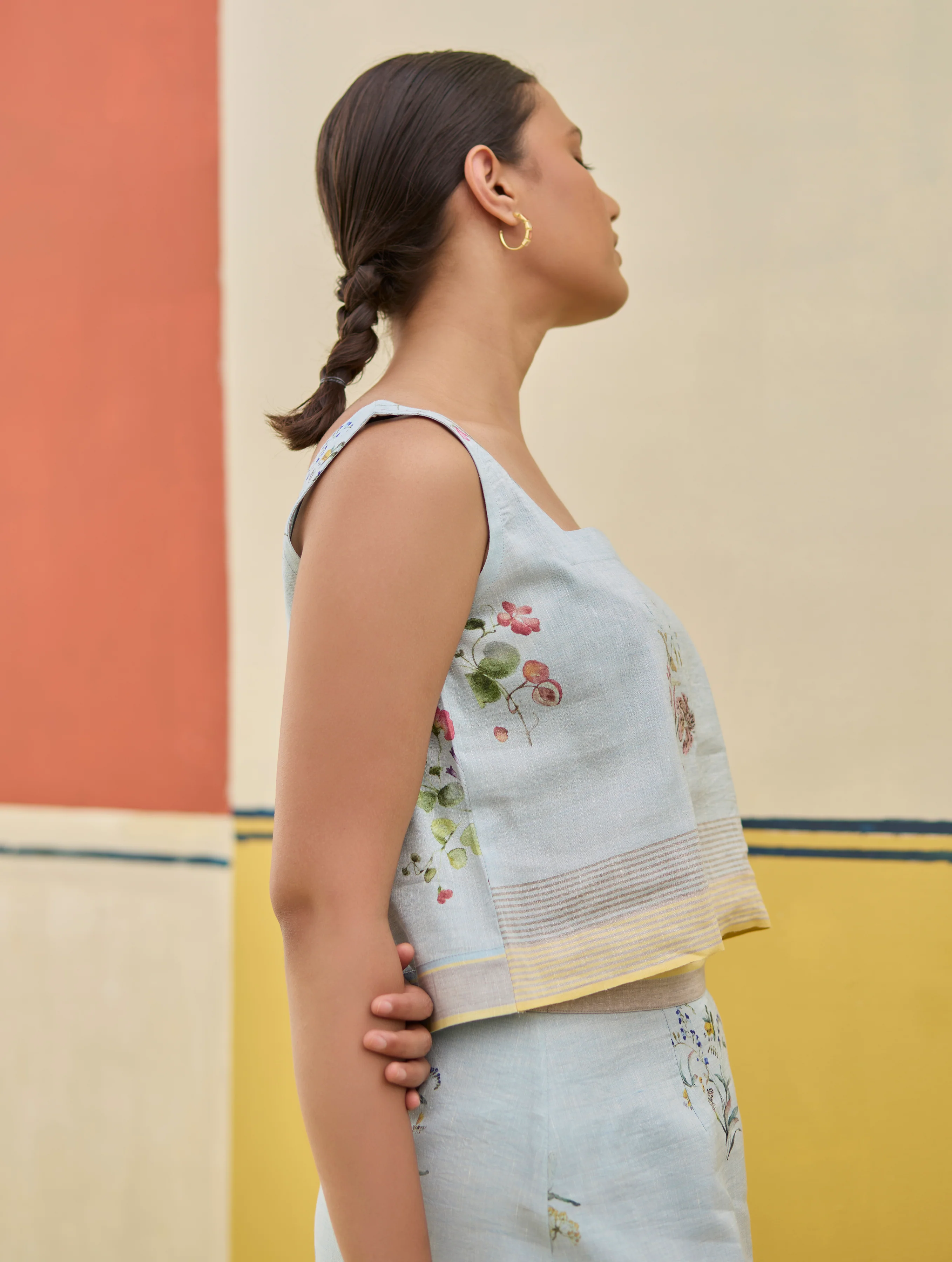 Ayaka Watercolor Floral Crop Top - Sky - Image 3