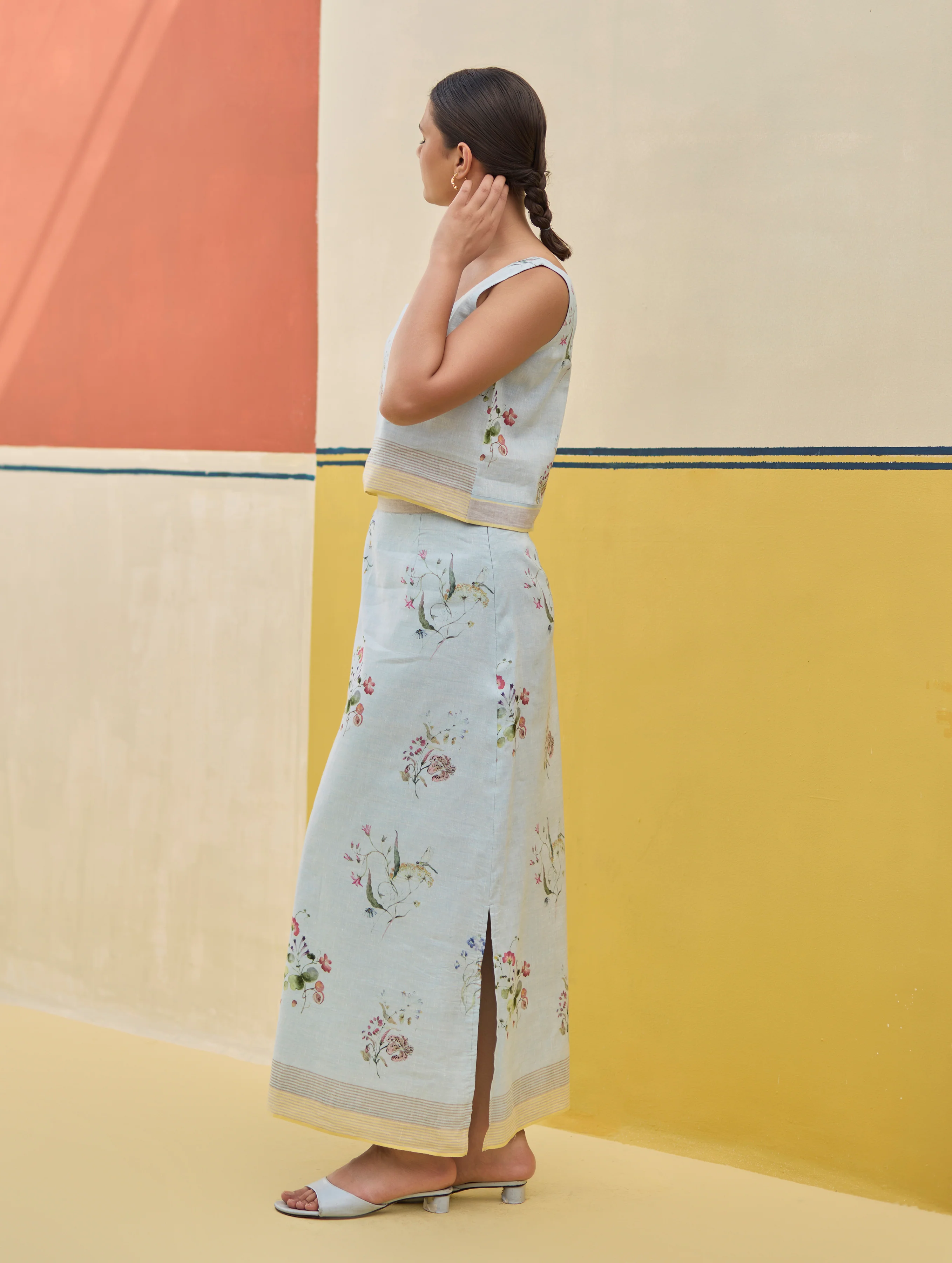 Ayaka Watercolor Floral Crop Top - Sky - Image 4