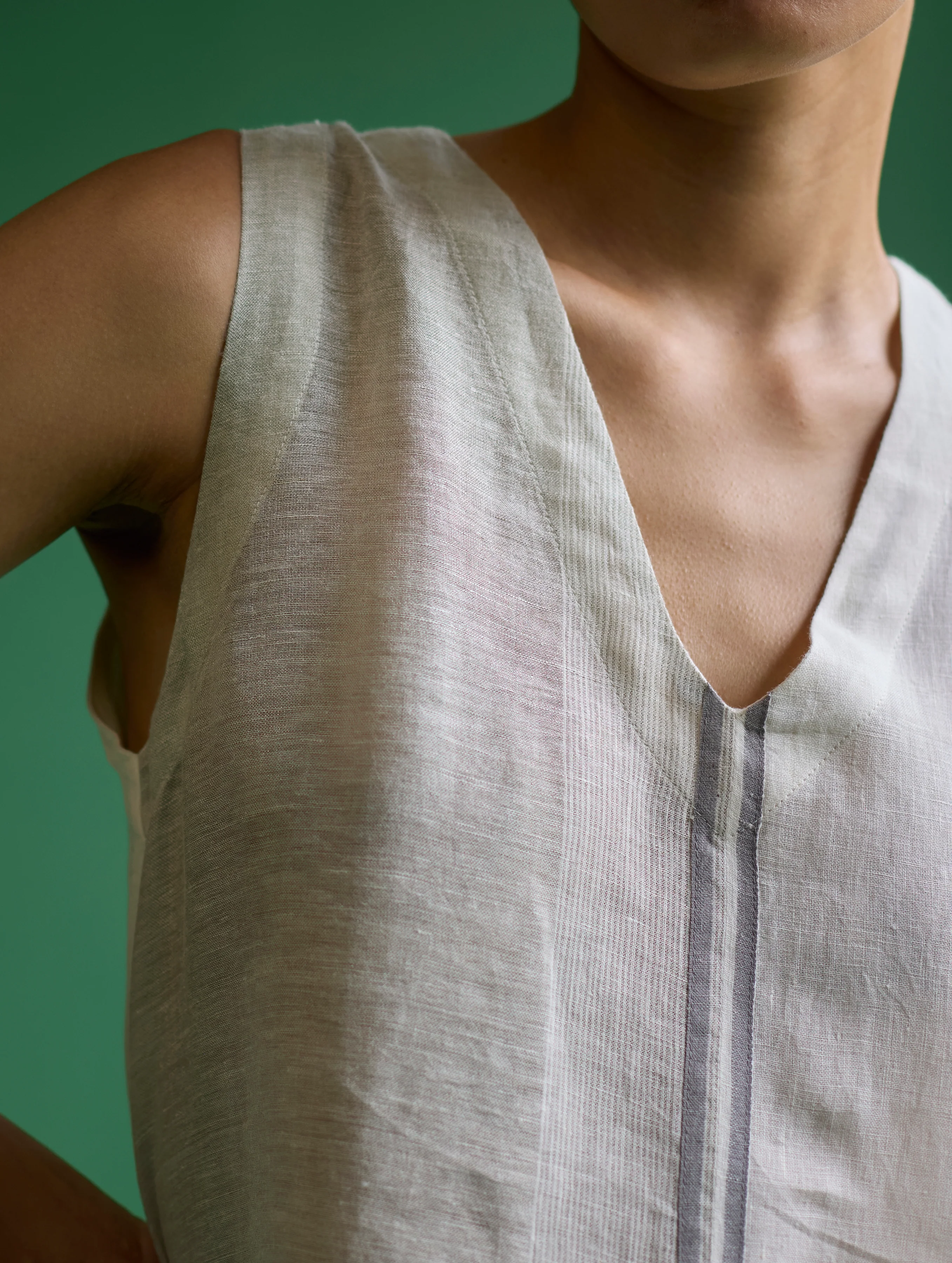 Ayana Metallic Linen Border Top - Ivory - Image 2