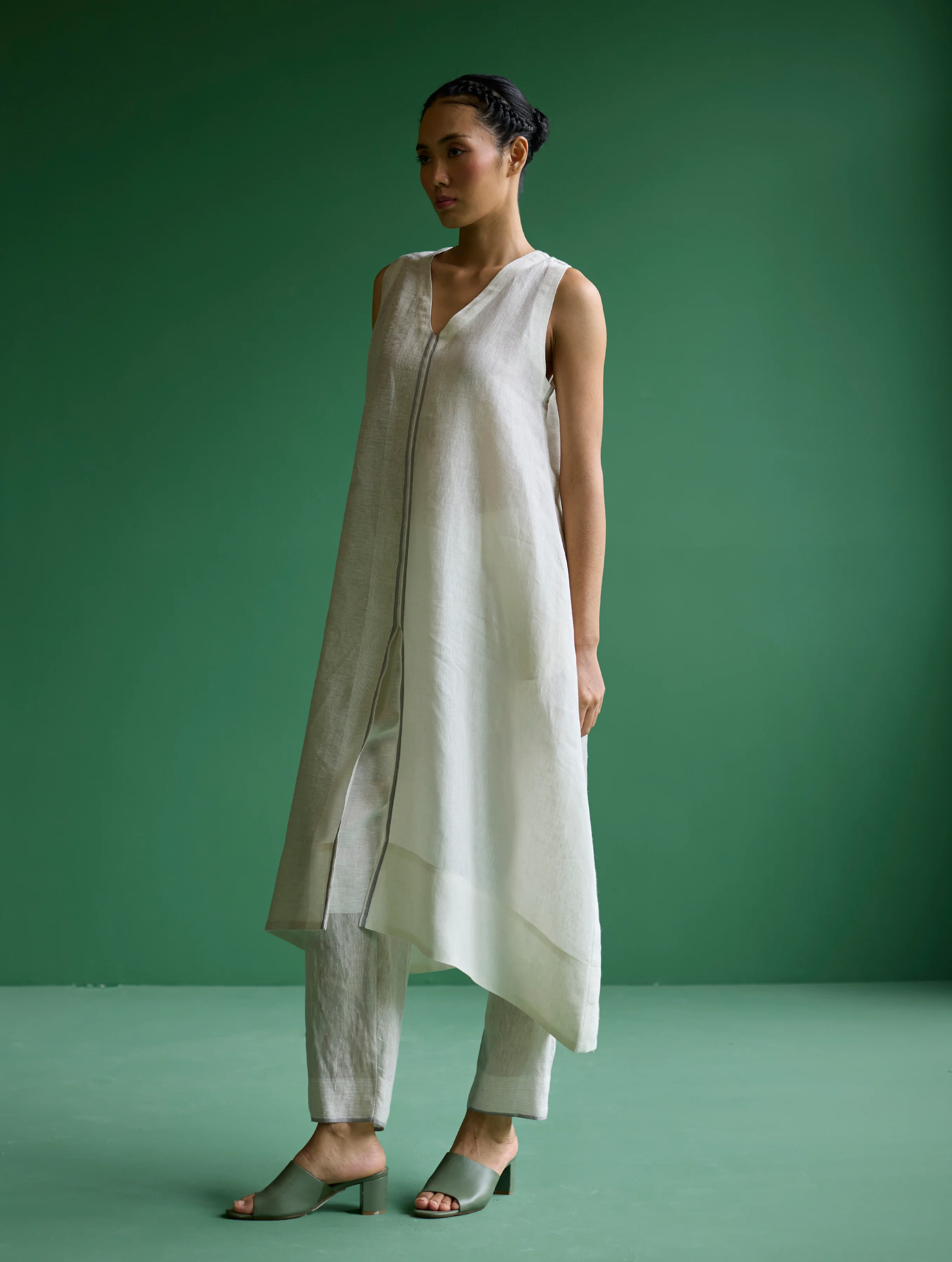 Ayana Metallic Linen Border Top - Ivory - Image 3