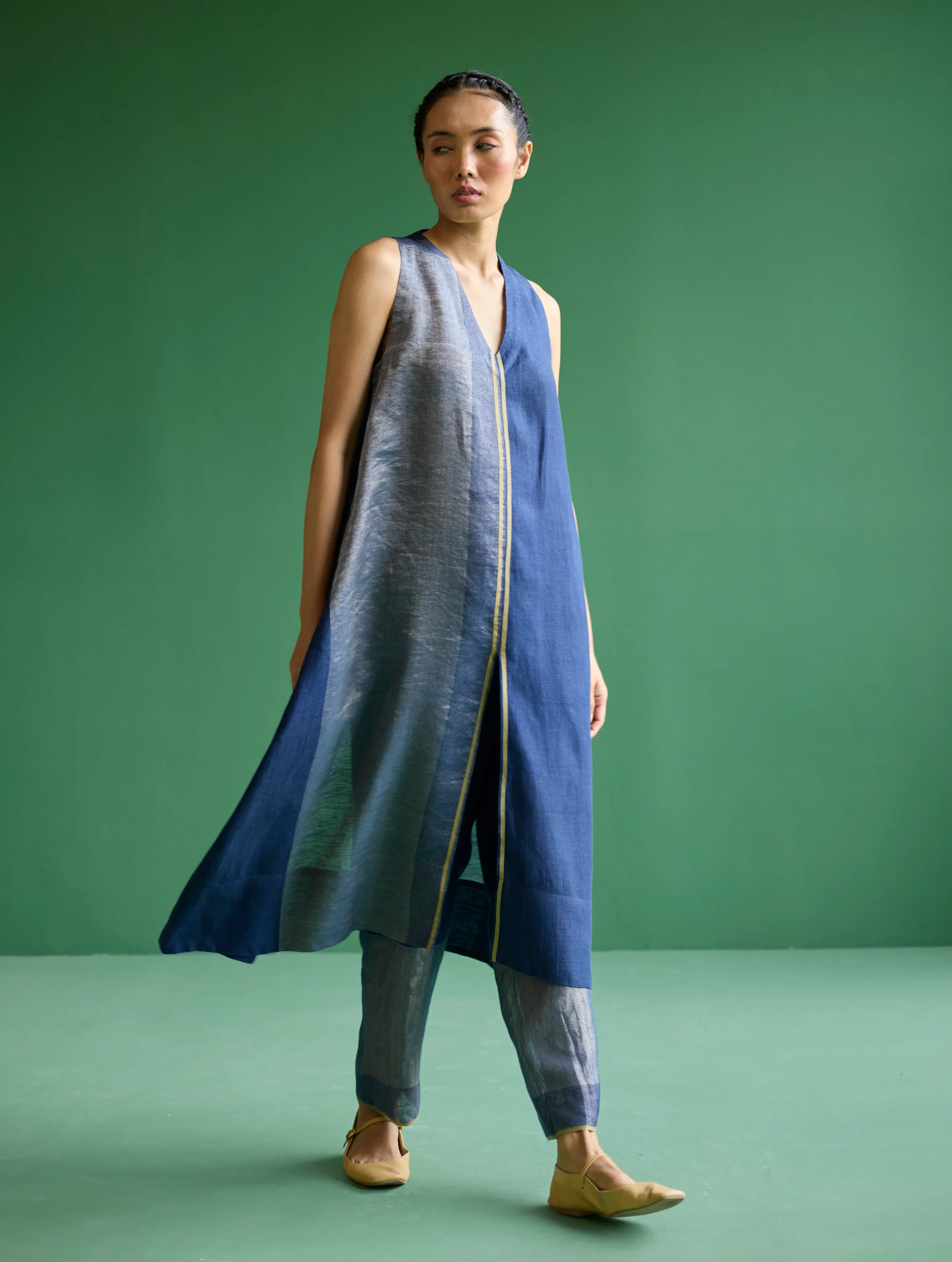 Ayana Metallic Linen Border Top - Navy - Image 2