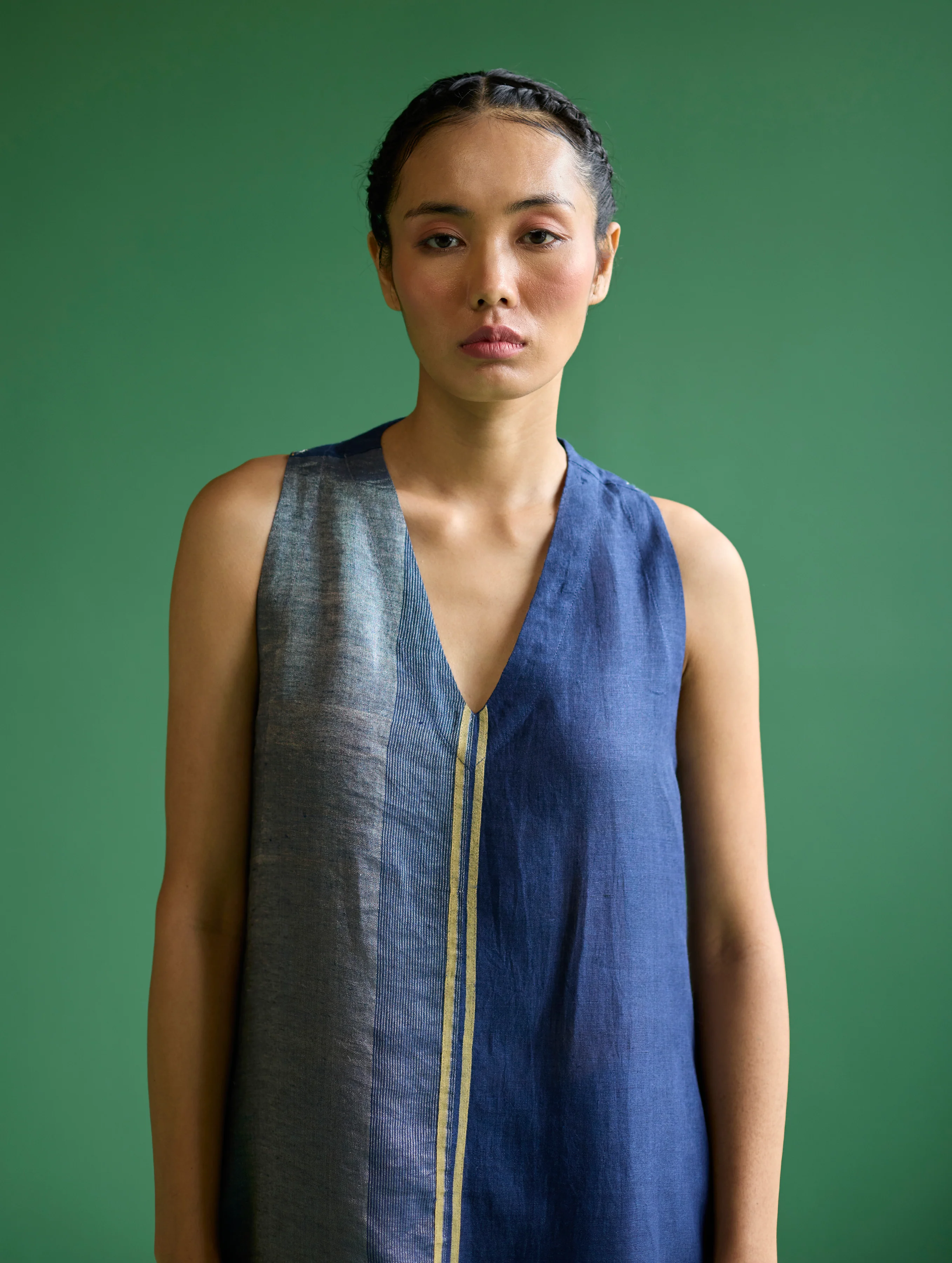 Ayana Metallic Linen Border Top - Navy - Image 3