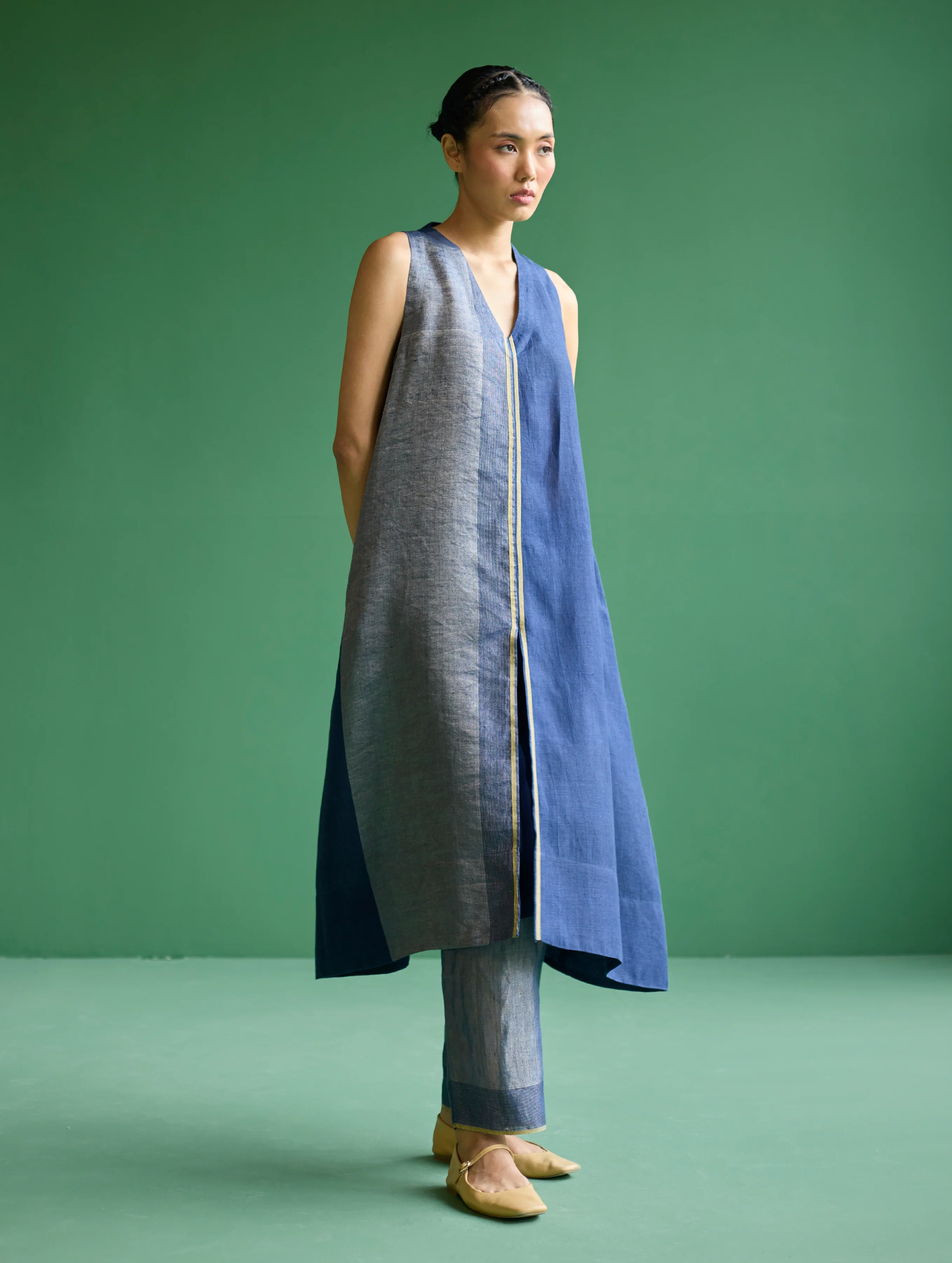 Ayana Metallic Linen Border Top - Navy - Image 4