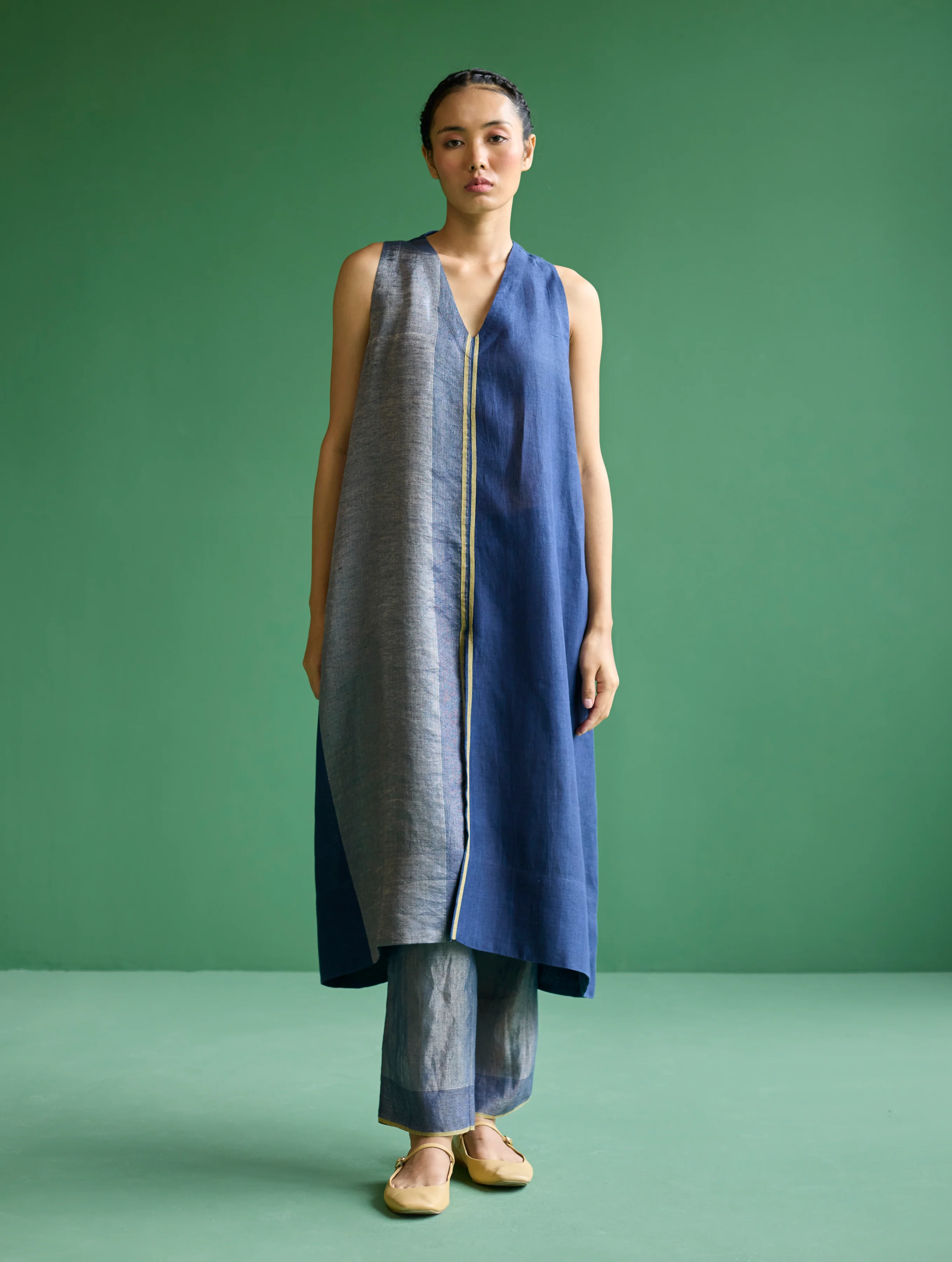 Ayana Metallic Linen Border Top - Navy - Image 6