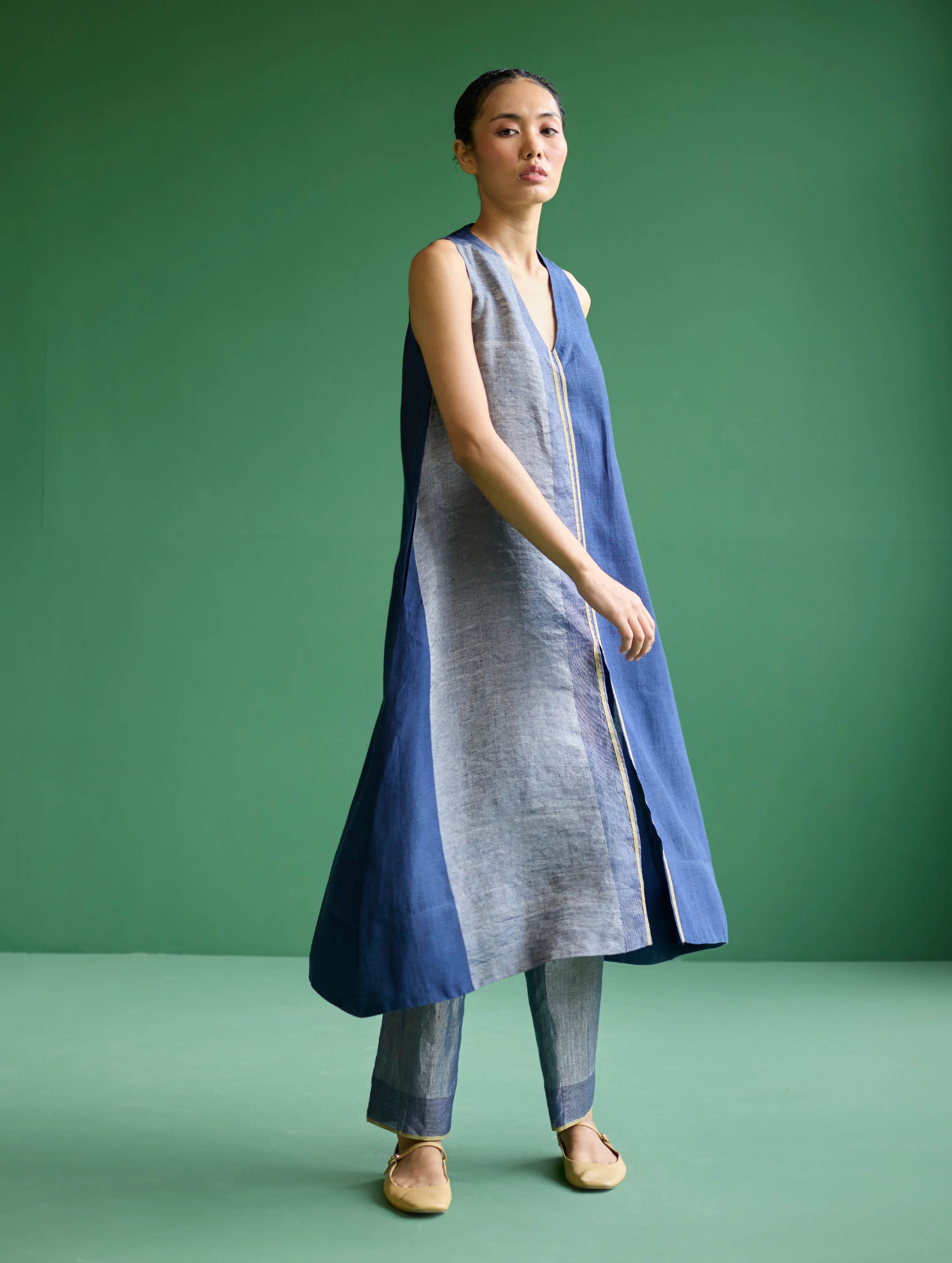 Ayana Metallic Linen Border Top - Navy - Image 7