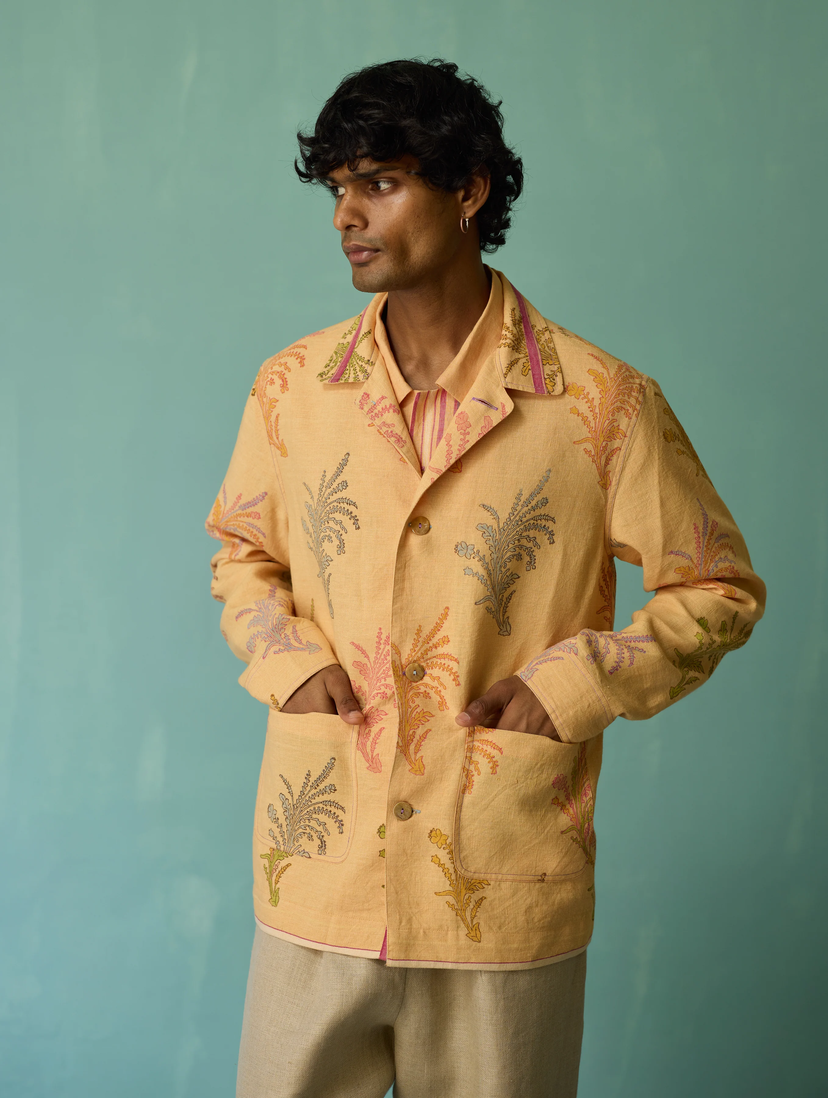 Bardor Floral Block-Printed Jacket - Apricot - Image 4