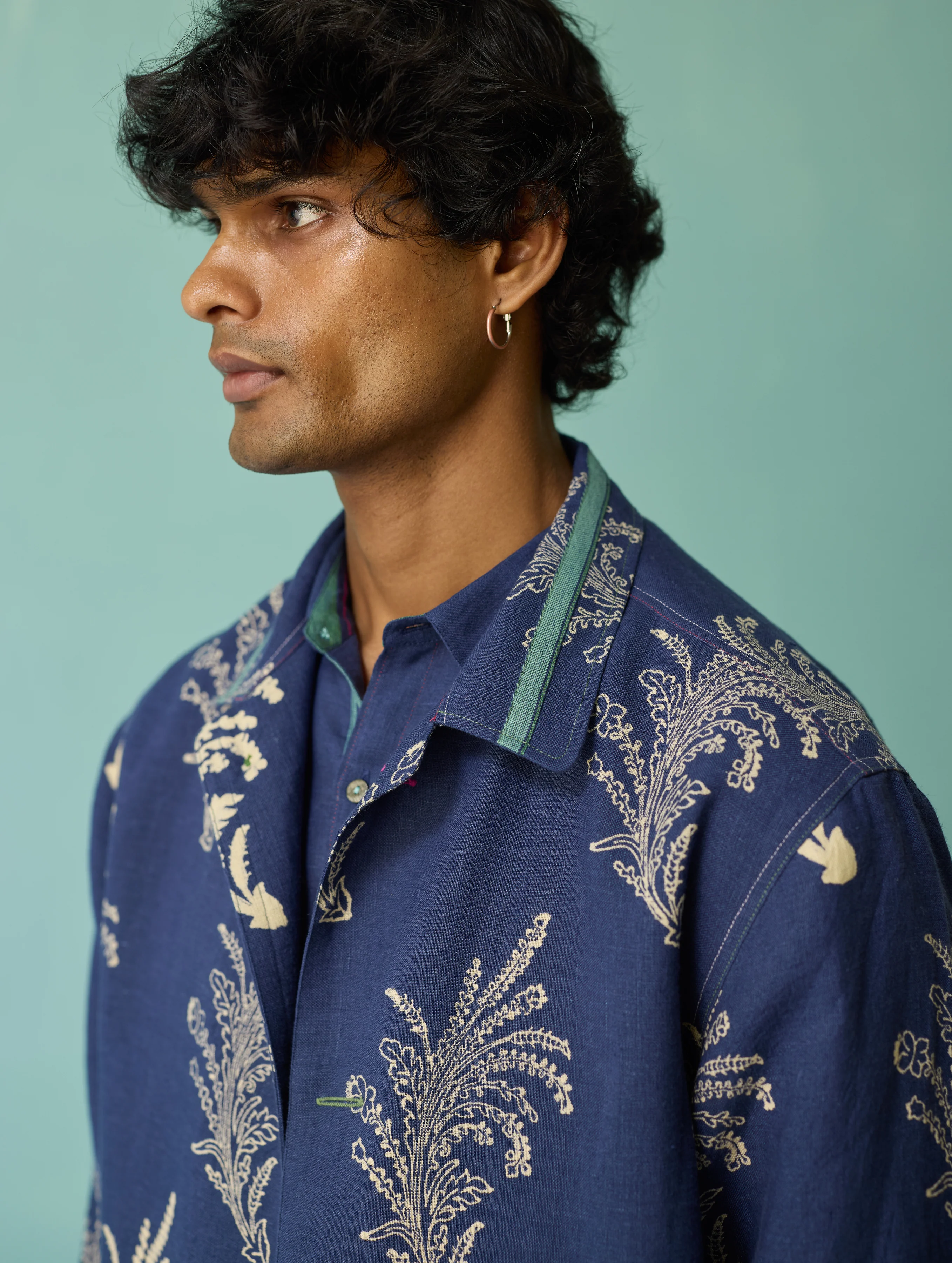 Bardor Floral Block-Printed Jacket - Indigo - Image 12