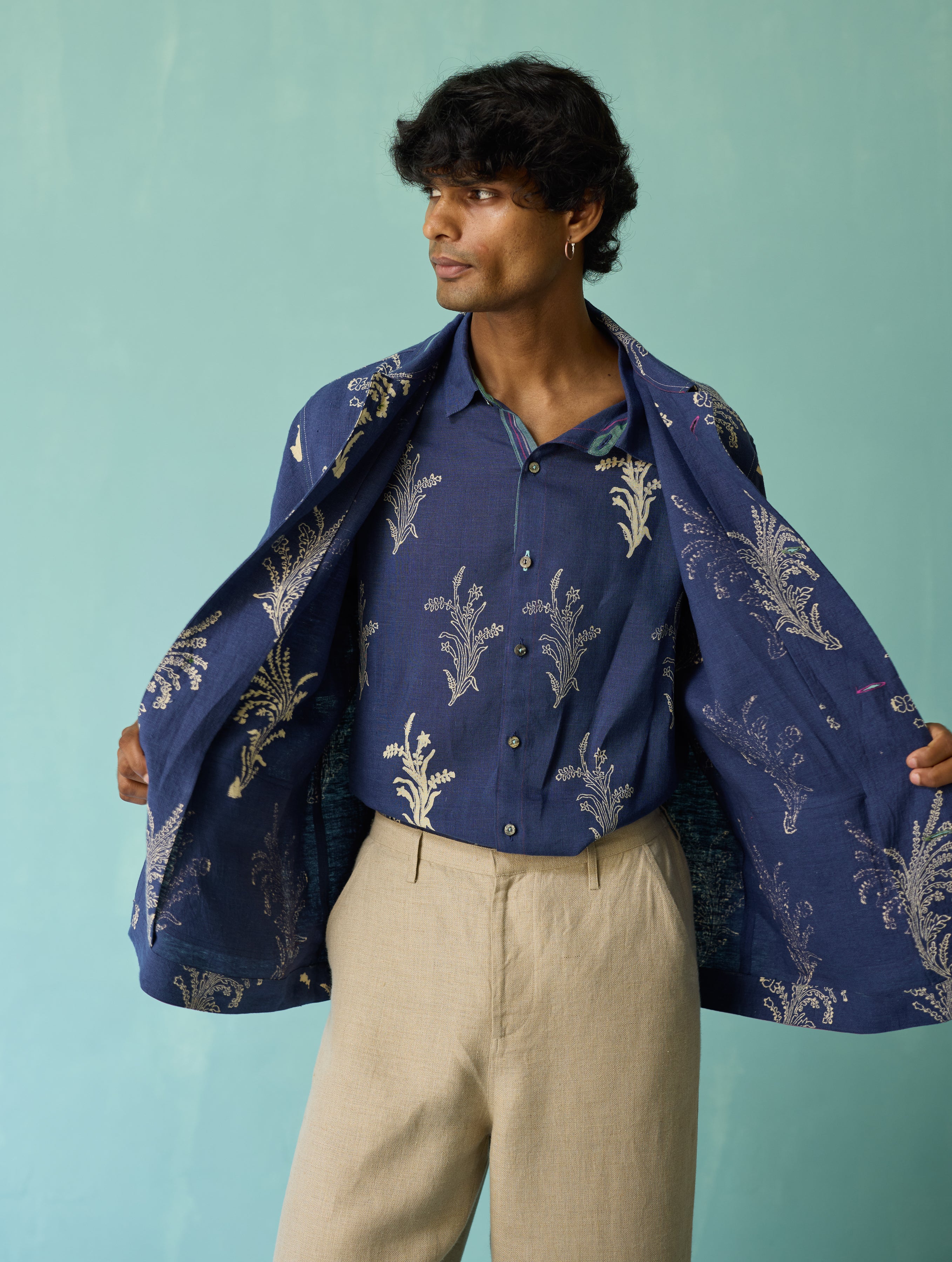 Bardor Floral Block-Printed Jacket - Indigo - Image 16
