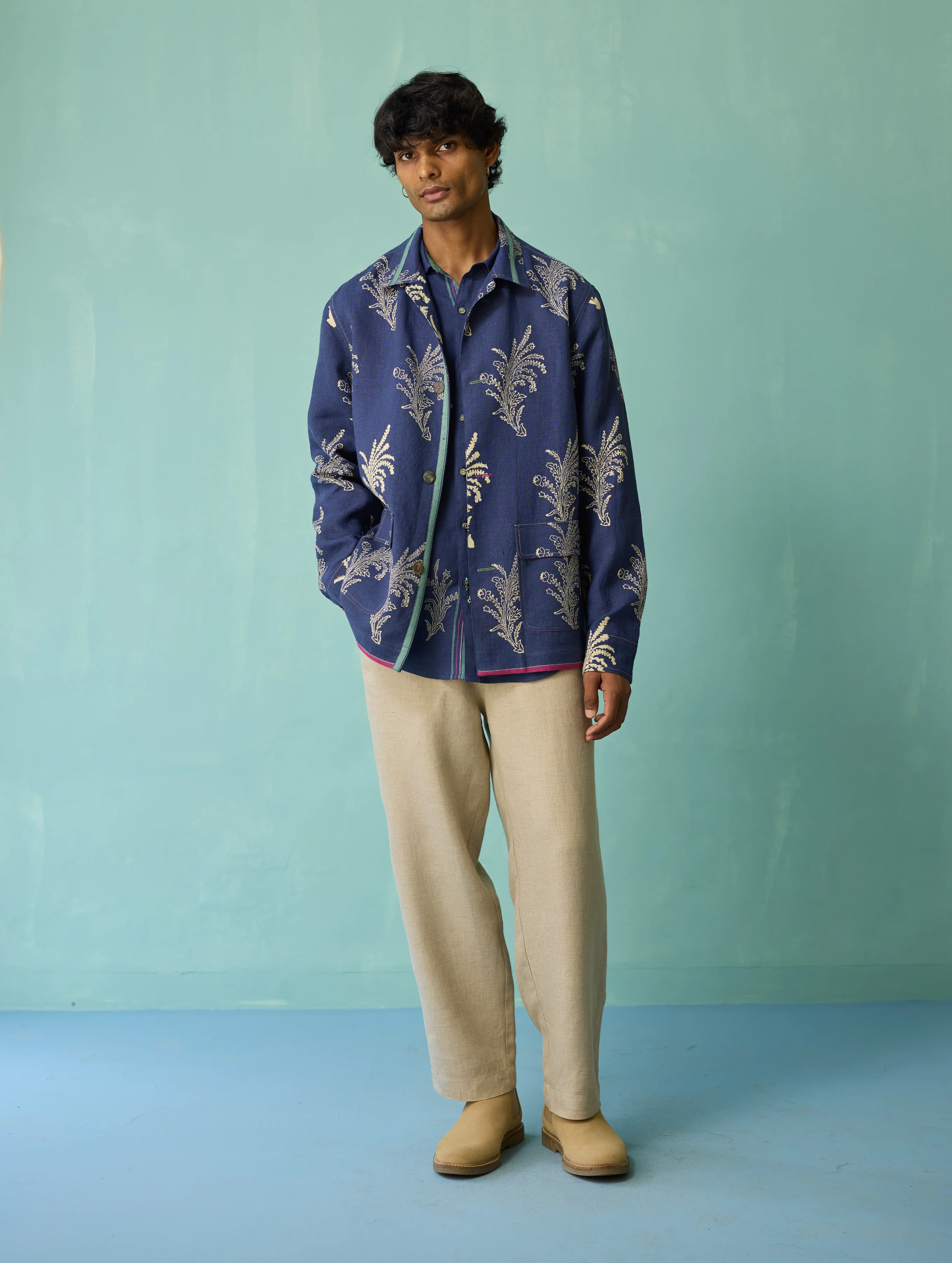 Bardor Floral Block-Printed Jacket - Indigo - Image 3